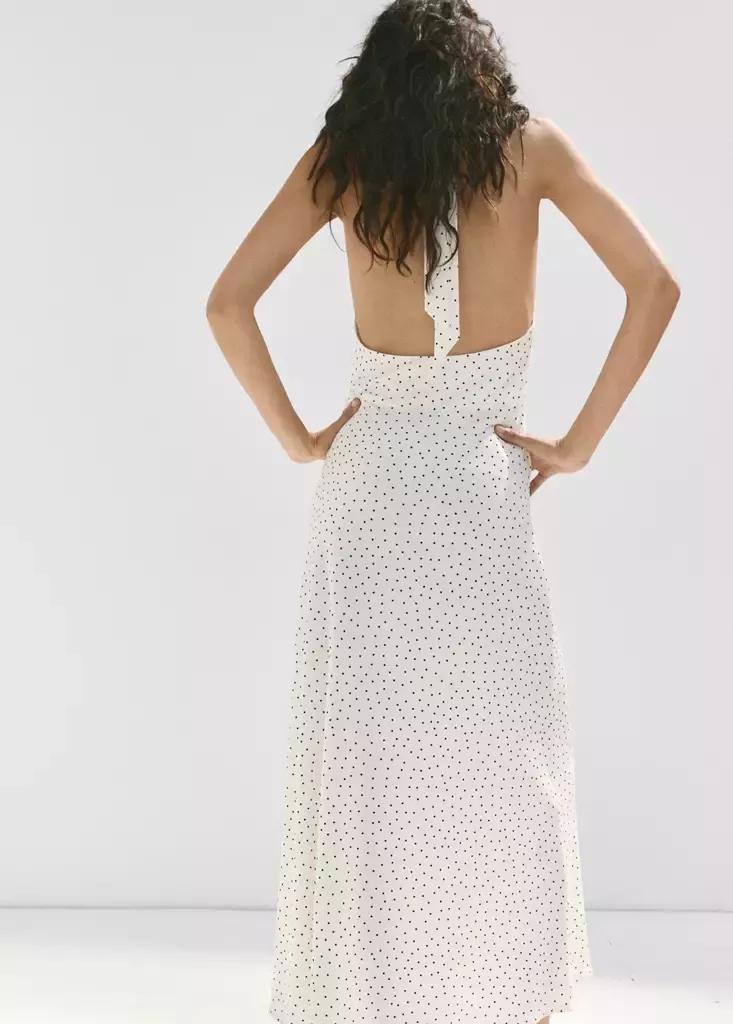 Beige Draped Halter Dress, , large image number 2