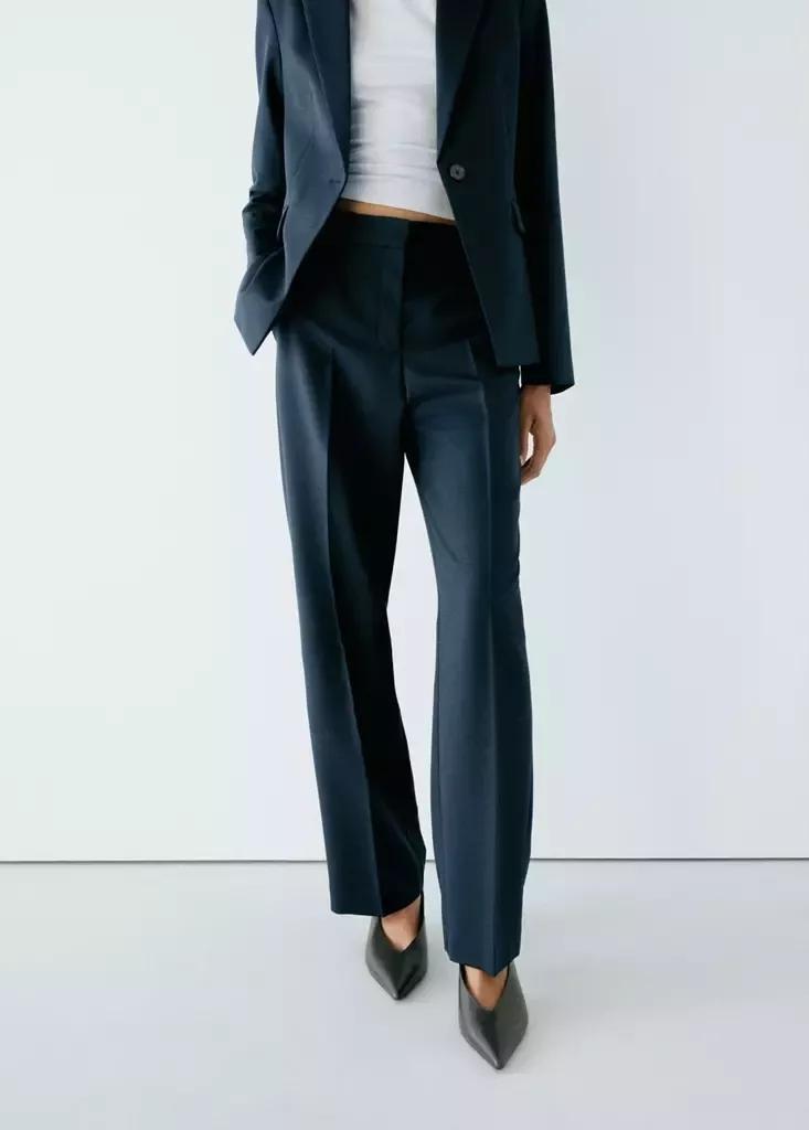 Navy Straight Suit Trousers, Navy, medium