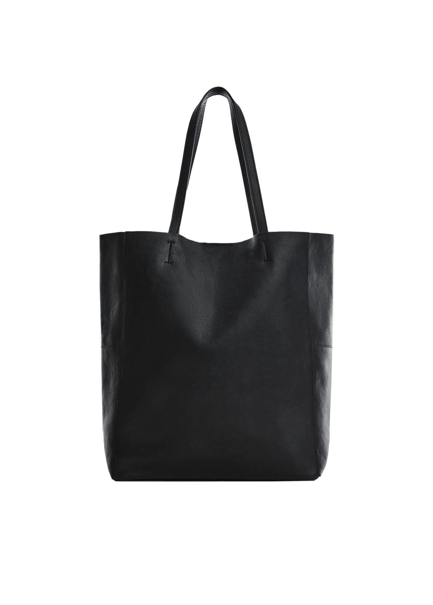 Black Leather Shopper Bag, , large image number 0