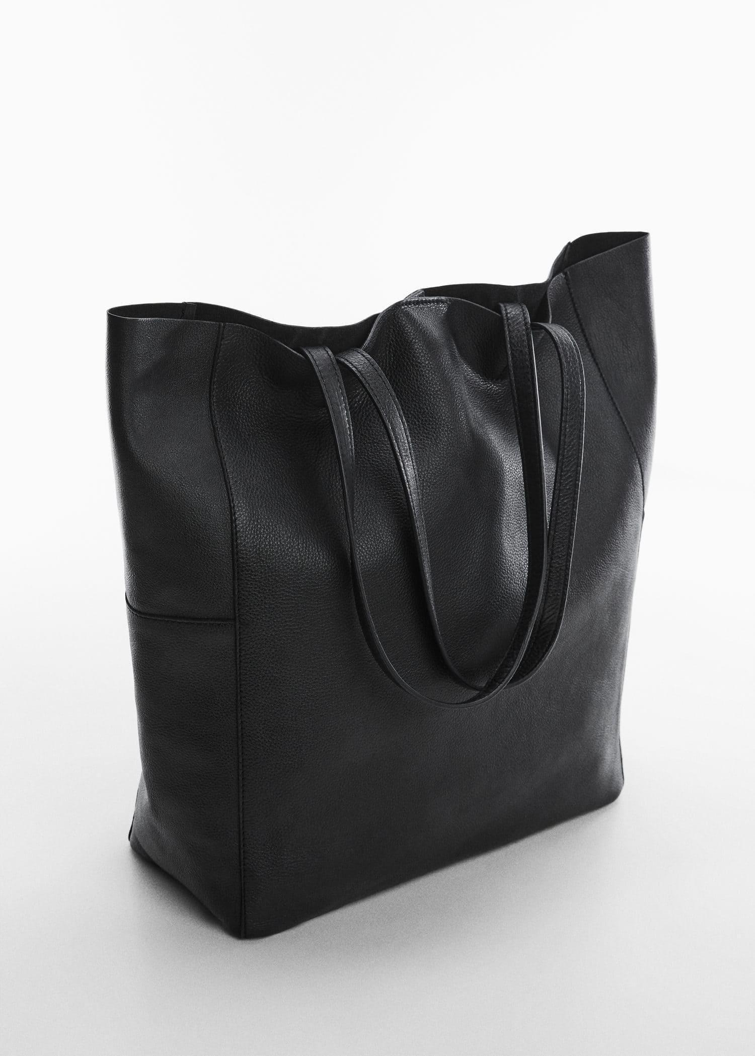Black Leather Shopper Bag, , large image number 1