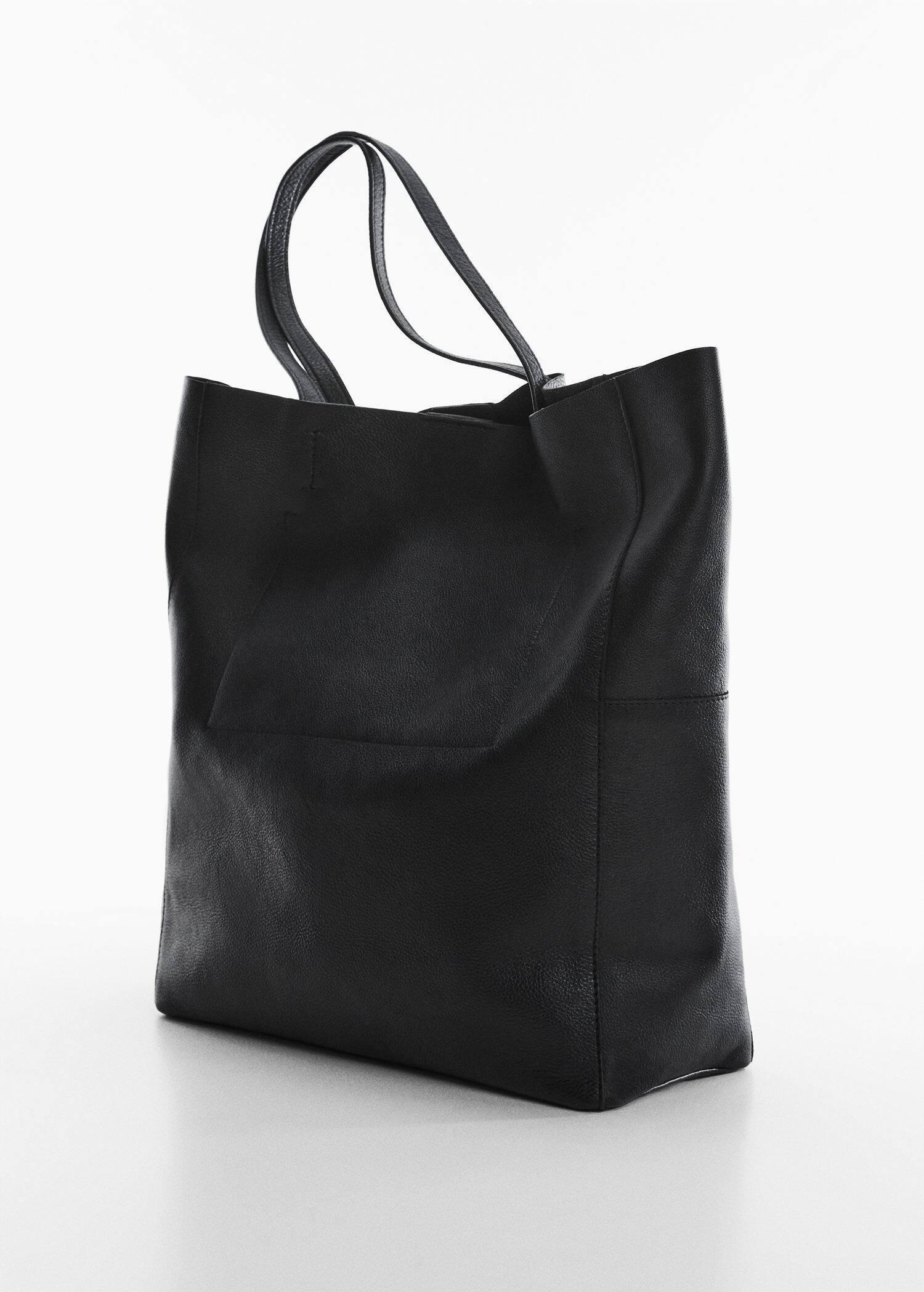 Black Leather Shopper Bag, , large image number 2
