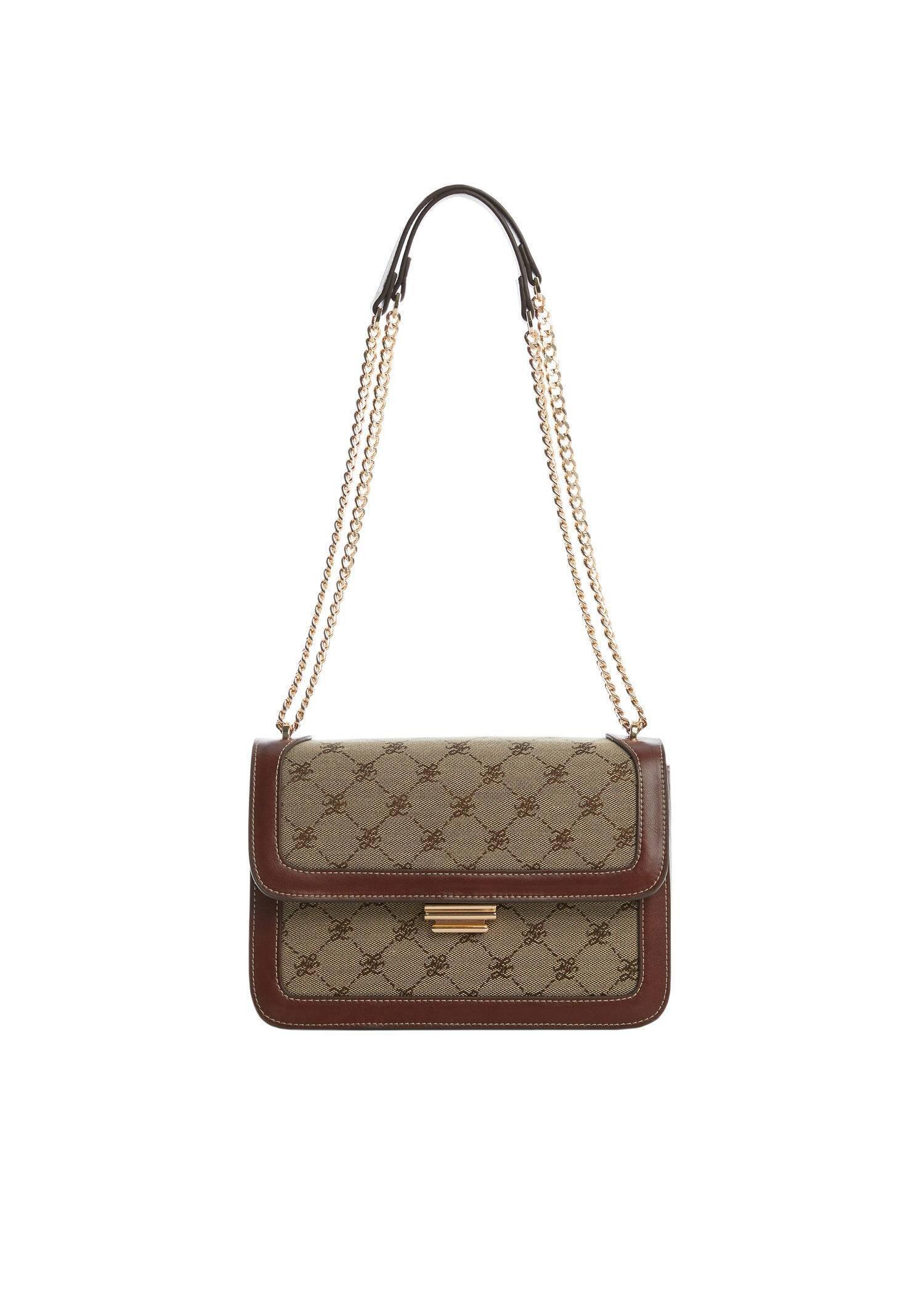 Brown Chain Jacquard Bag, , large image number 0