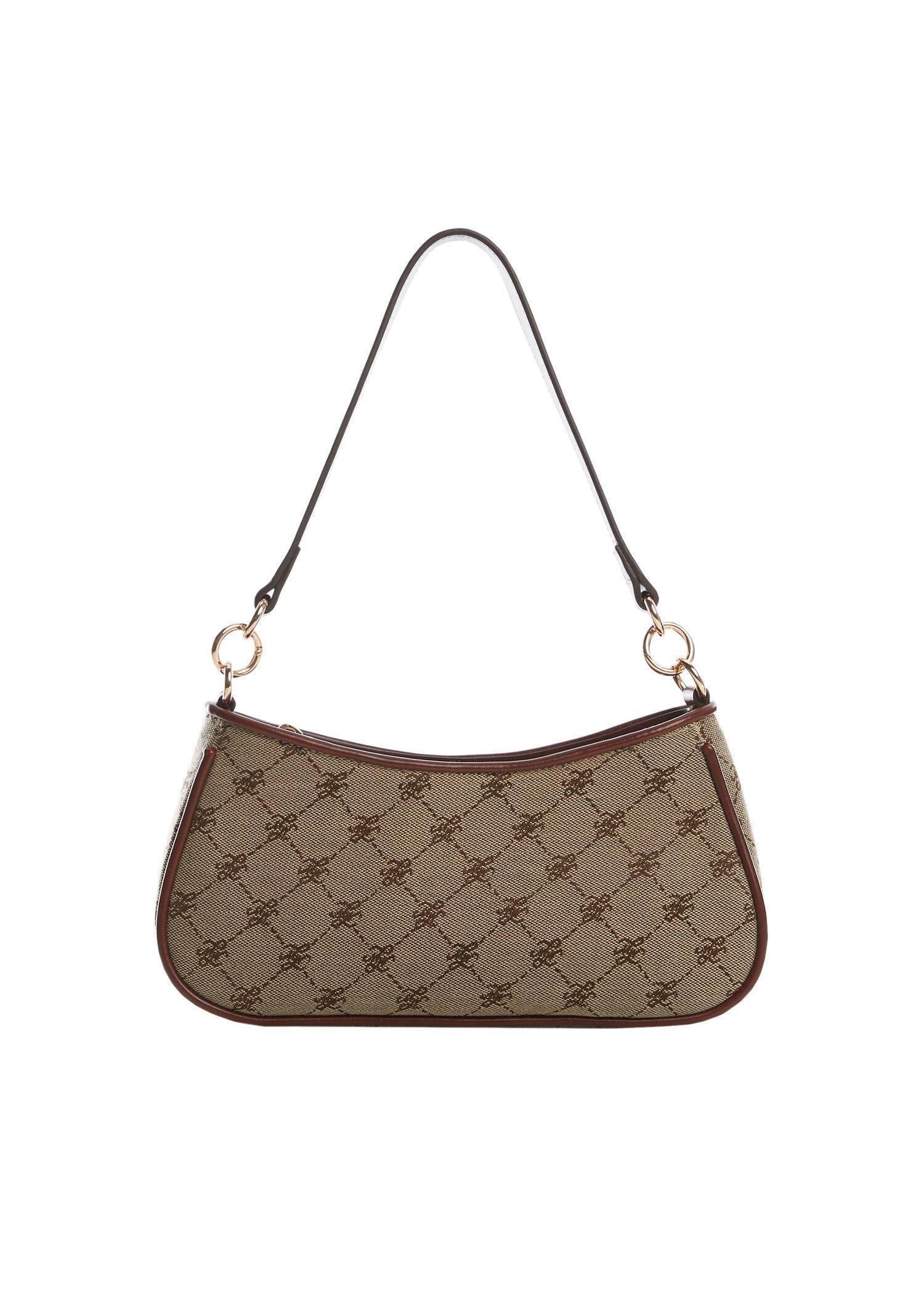 Brown Jacquard Shoulder Bag, , large image number 0