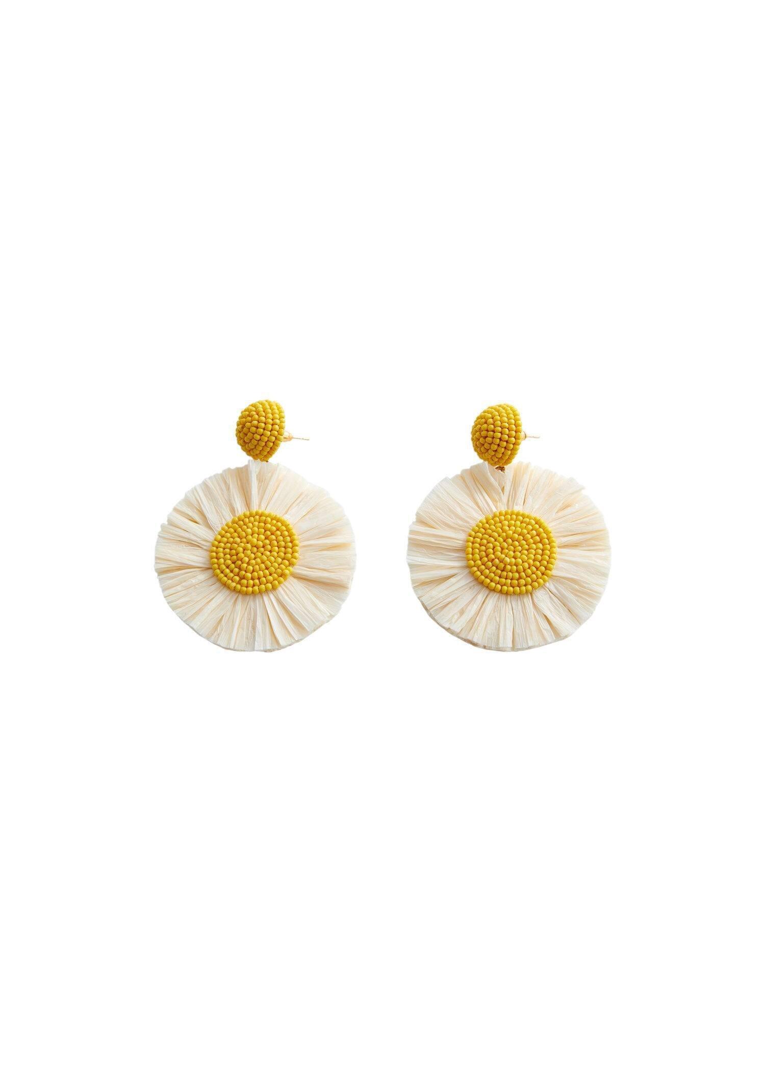 White Raffia Earrings, , large image number 0