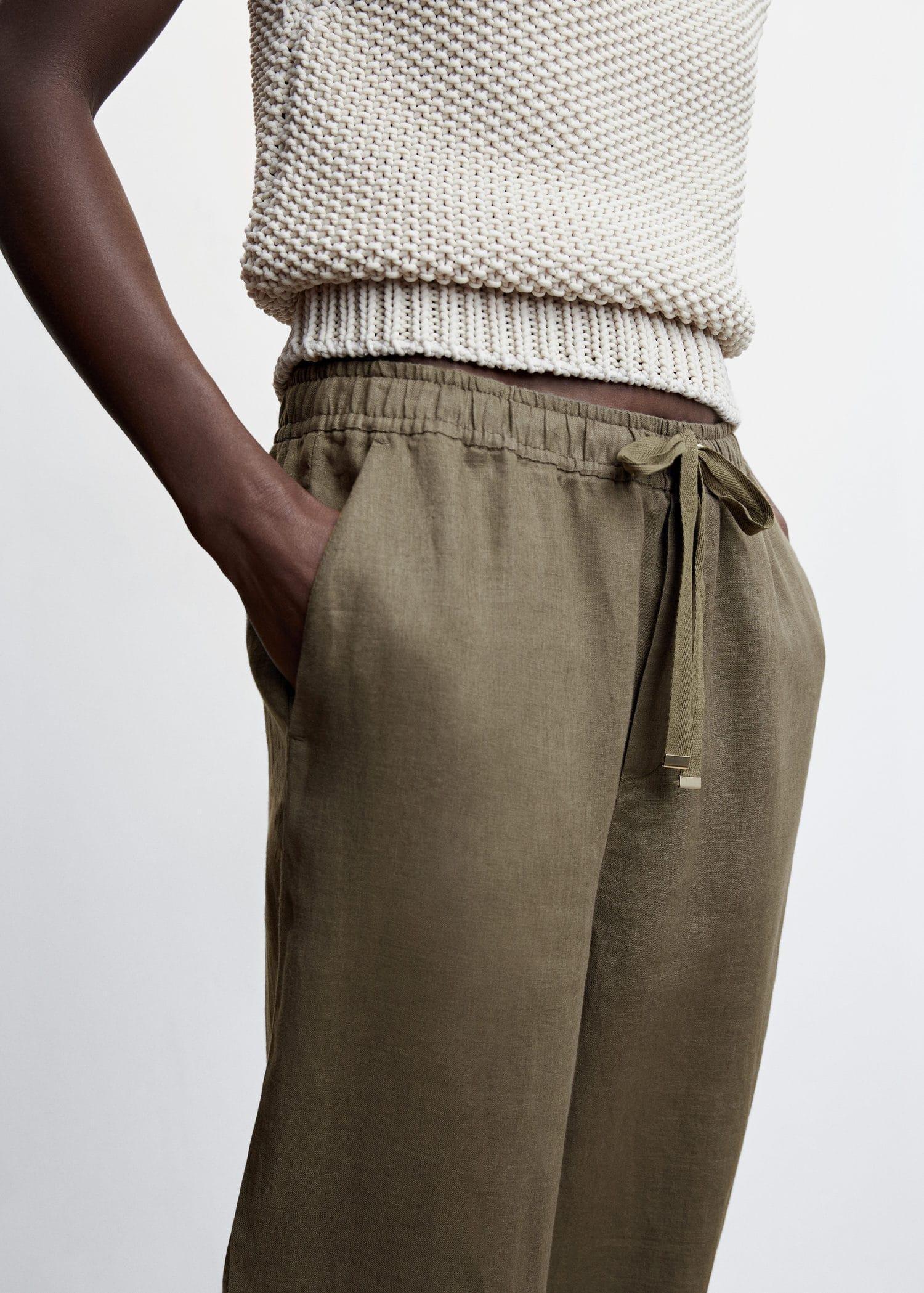 Khaki 100% Linen Trousers, , large image number 1