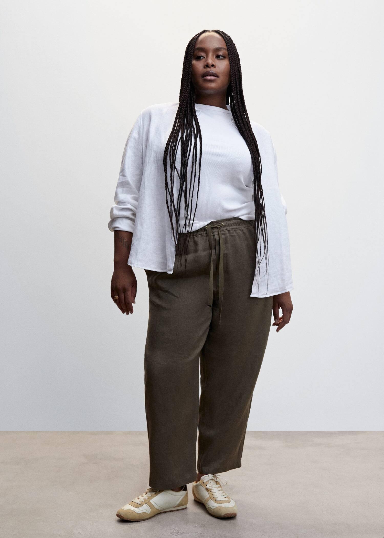 Khaki 100% Linen Trousers, , large image number 3
