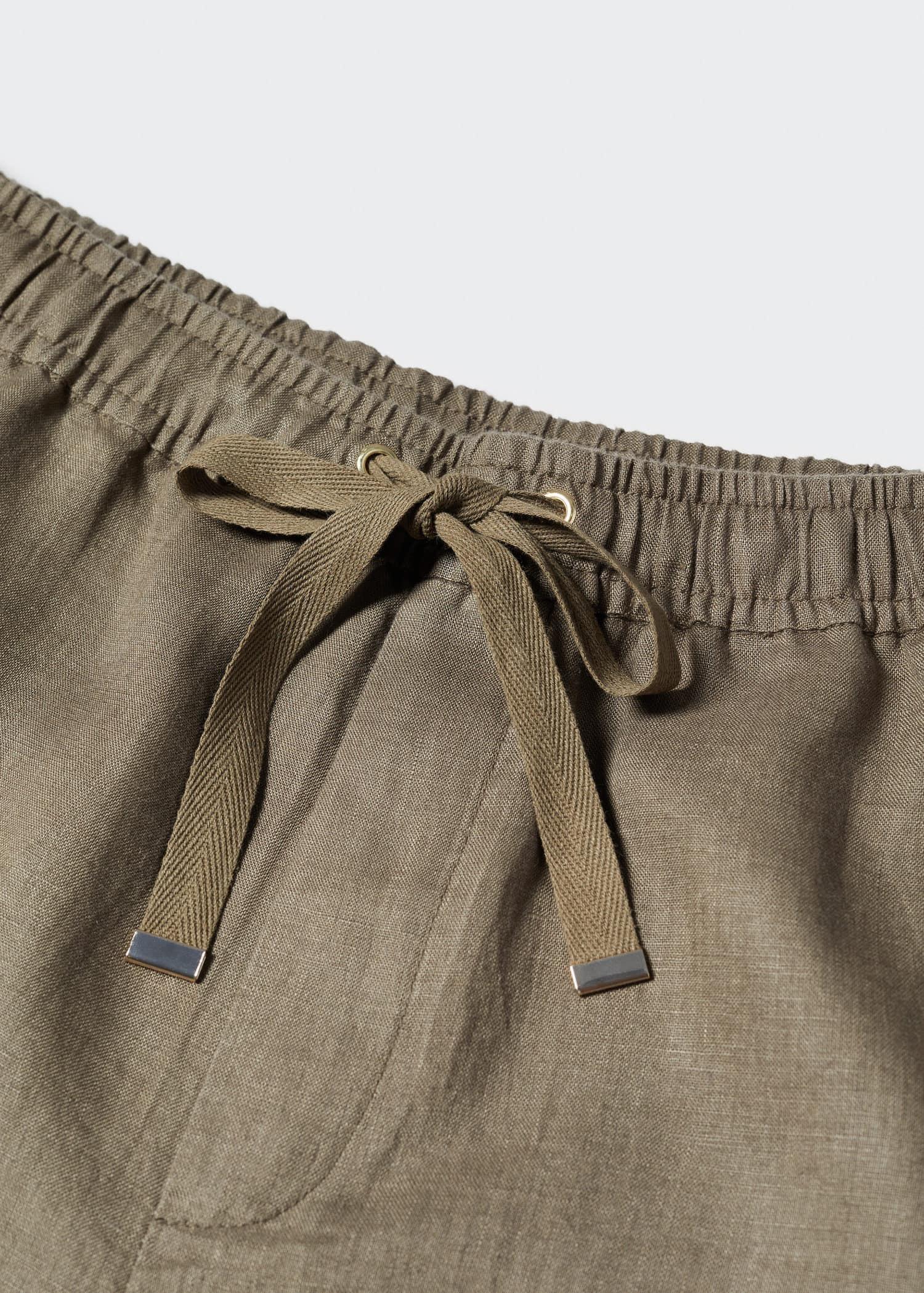 Khaki 100% Linen Trousers, , large image number 6