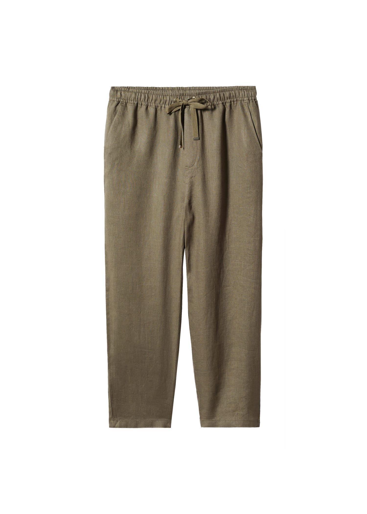 Khaki 100% Linen Trousers, , large image number 7
