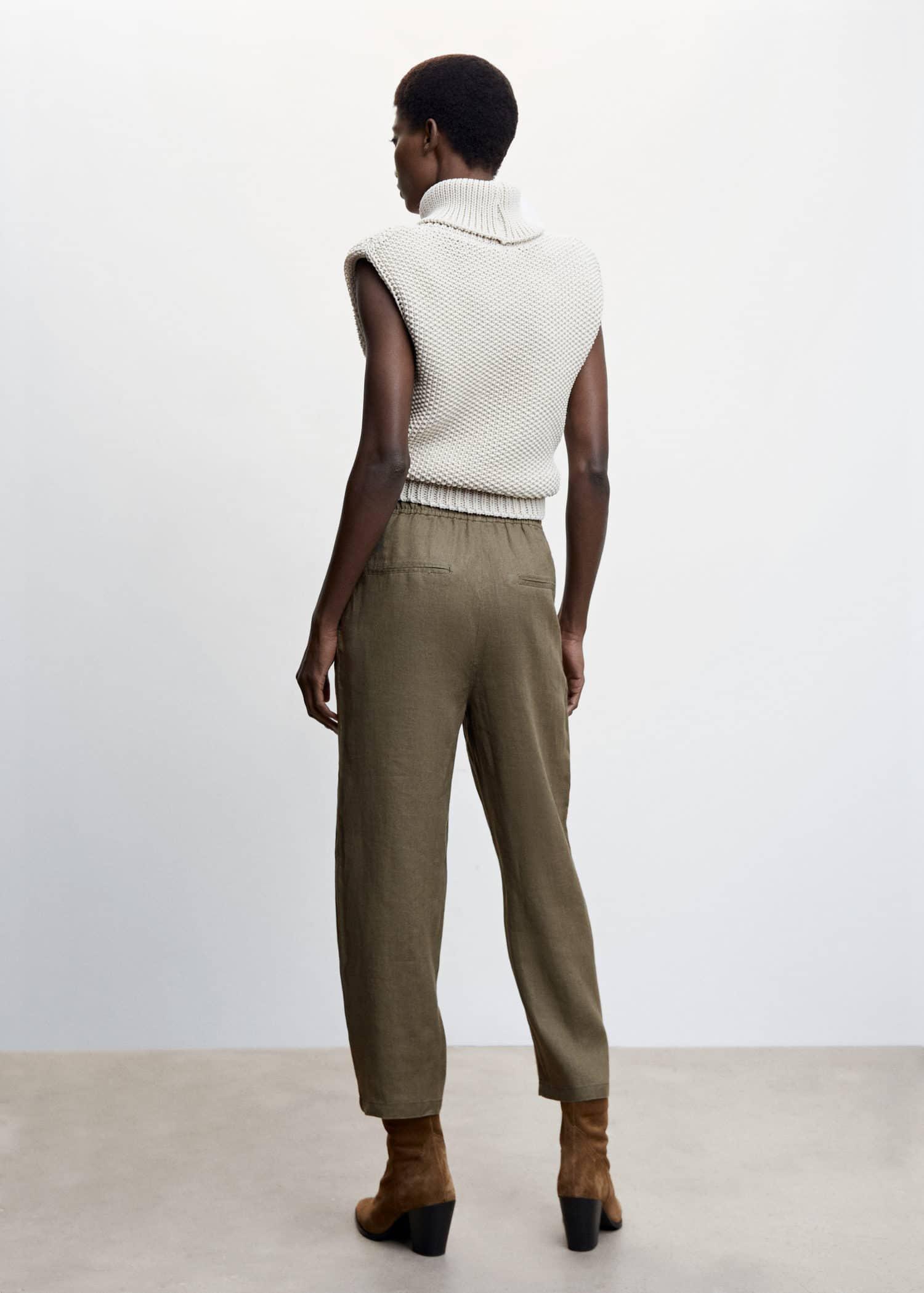 Khaki 100% Linen Trousers, , large image number 8