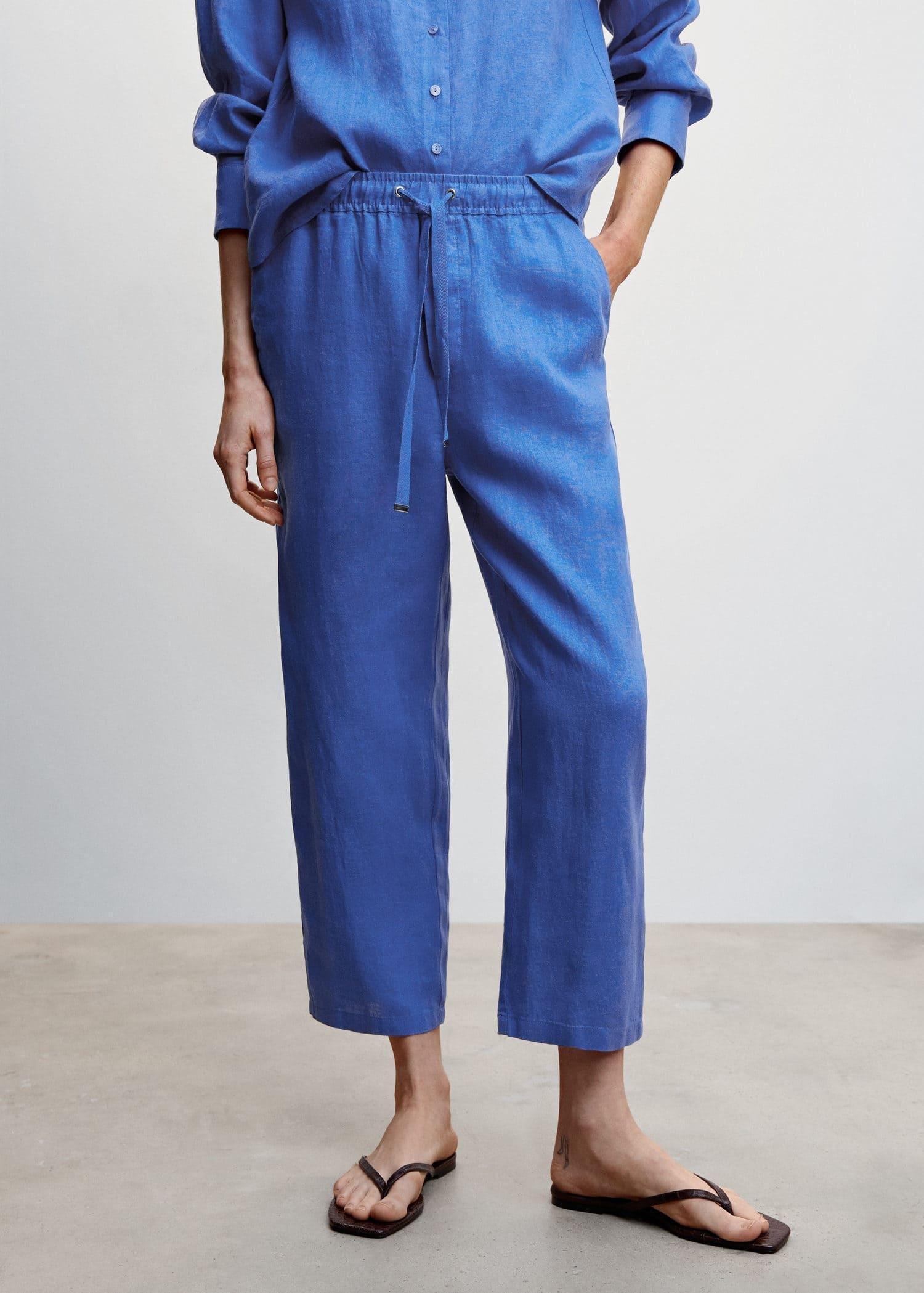 Blue 100% Linen Trousers, , large image number 0