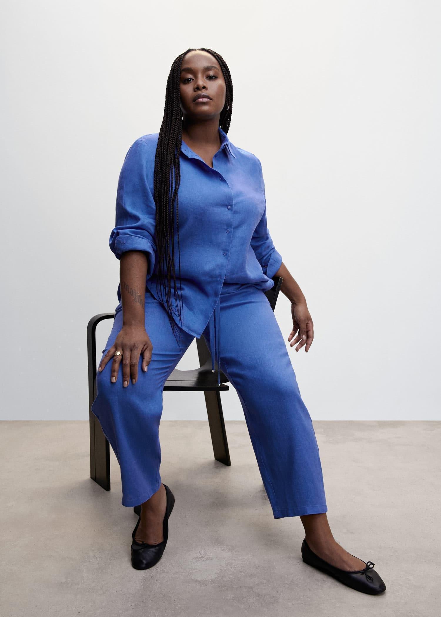 Blue 100% Linen Trousers, , large image number 1