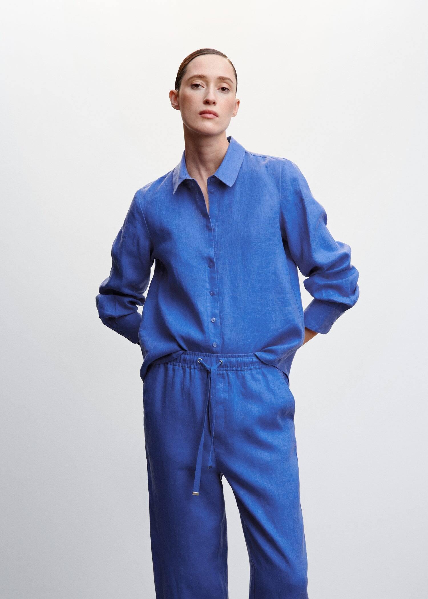 Blue 100% Linen Trousers, , large image number 2