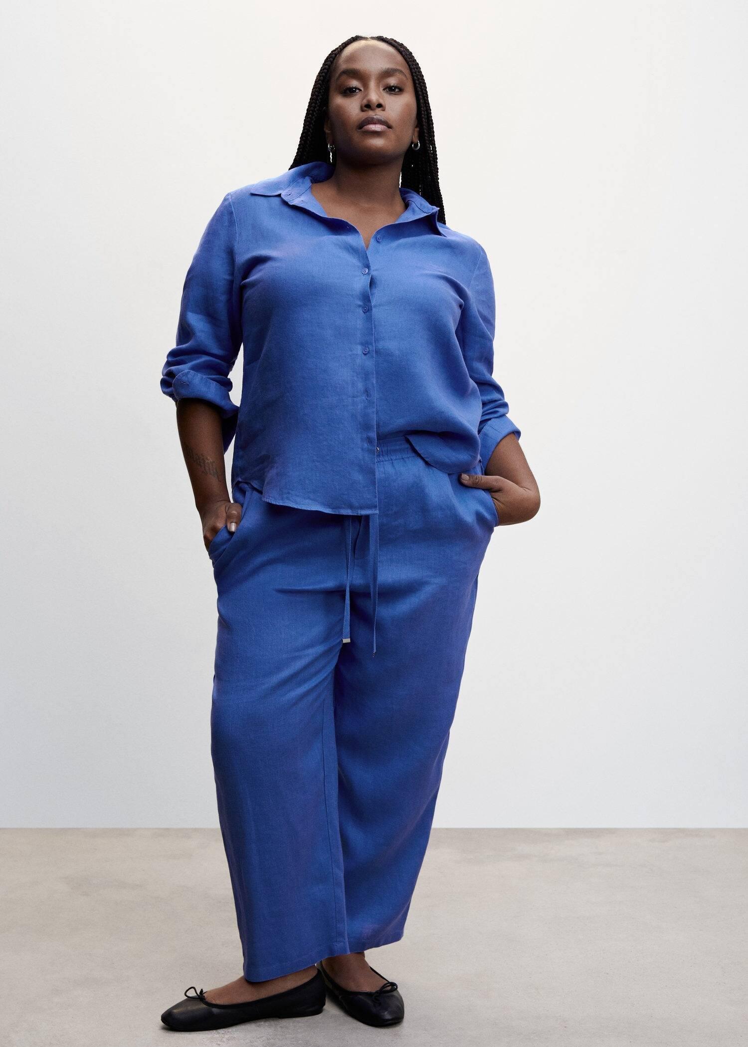 Blue 100% Linen Trousers, , large image number 4