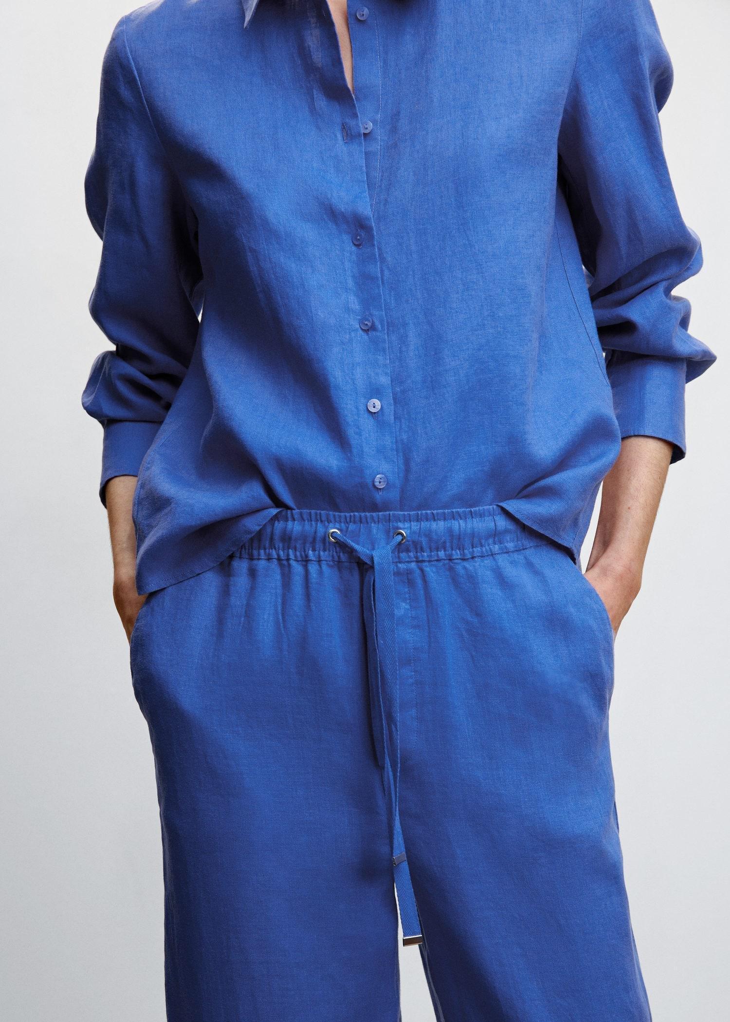 Blue 100% Linen Trousers, , large image number 6