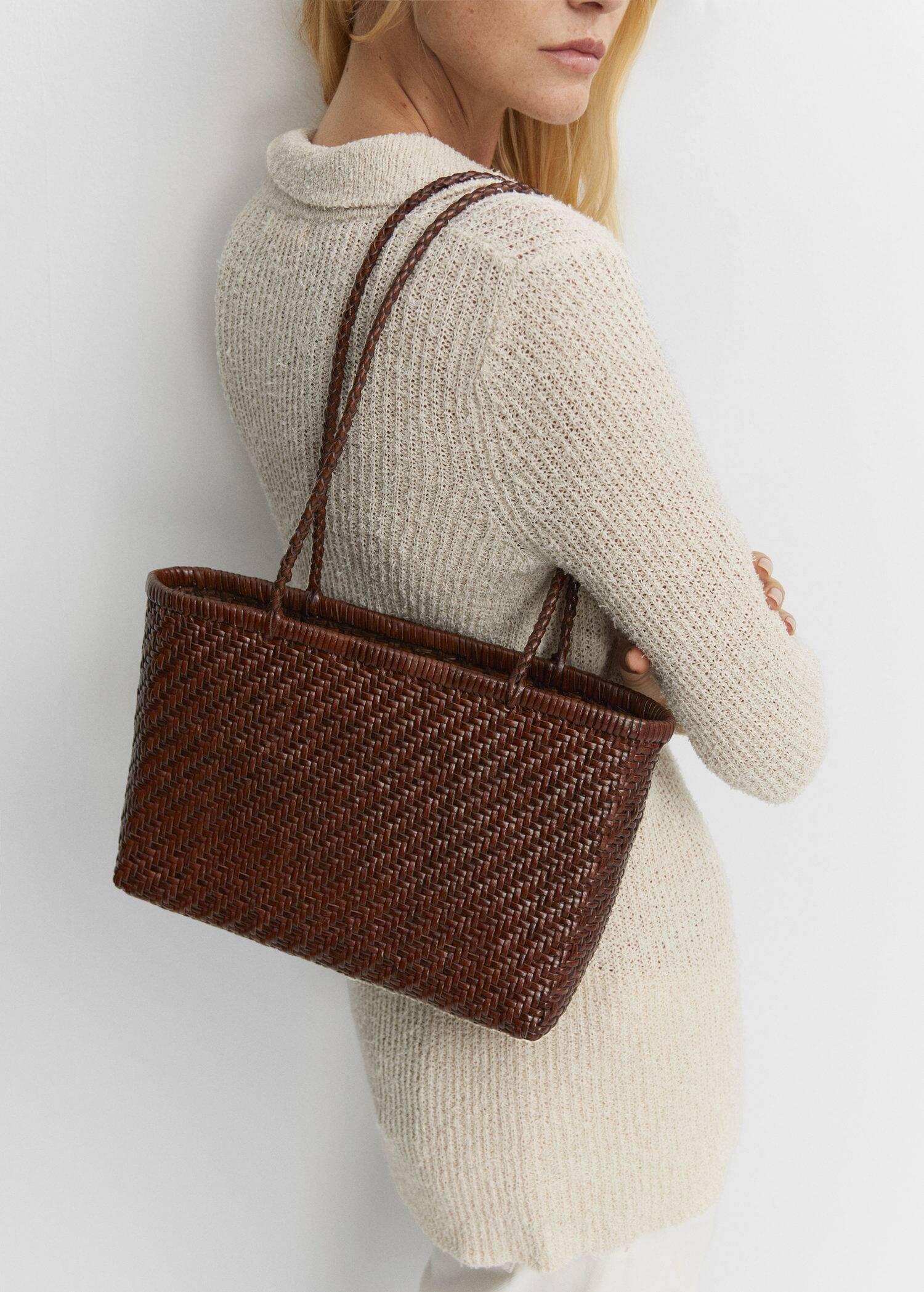 Brown Braided Leather Bag, , large image number 1