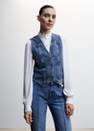 Mango - Blue Decorative Stitching Denim Vest