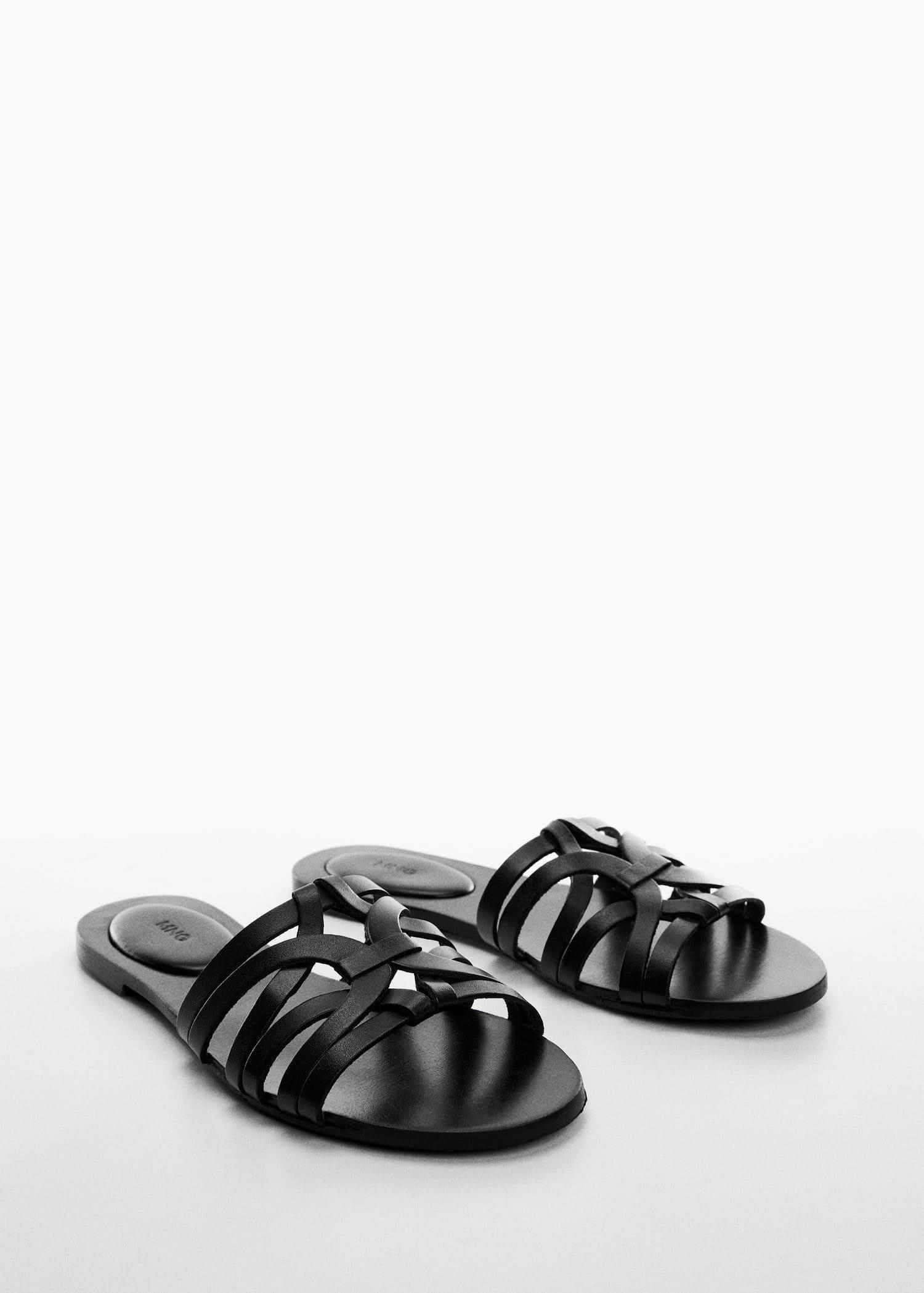 Black Leather Straps Sandals, , large image number 0