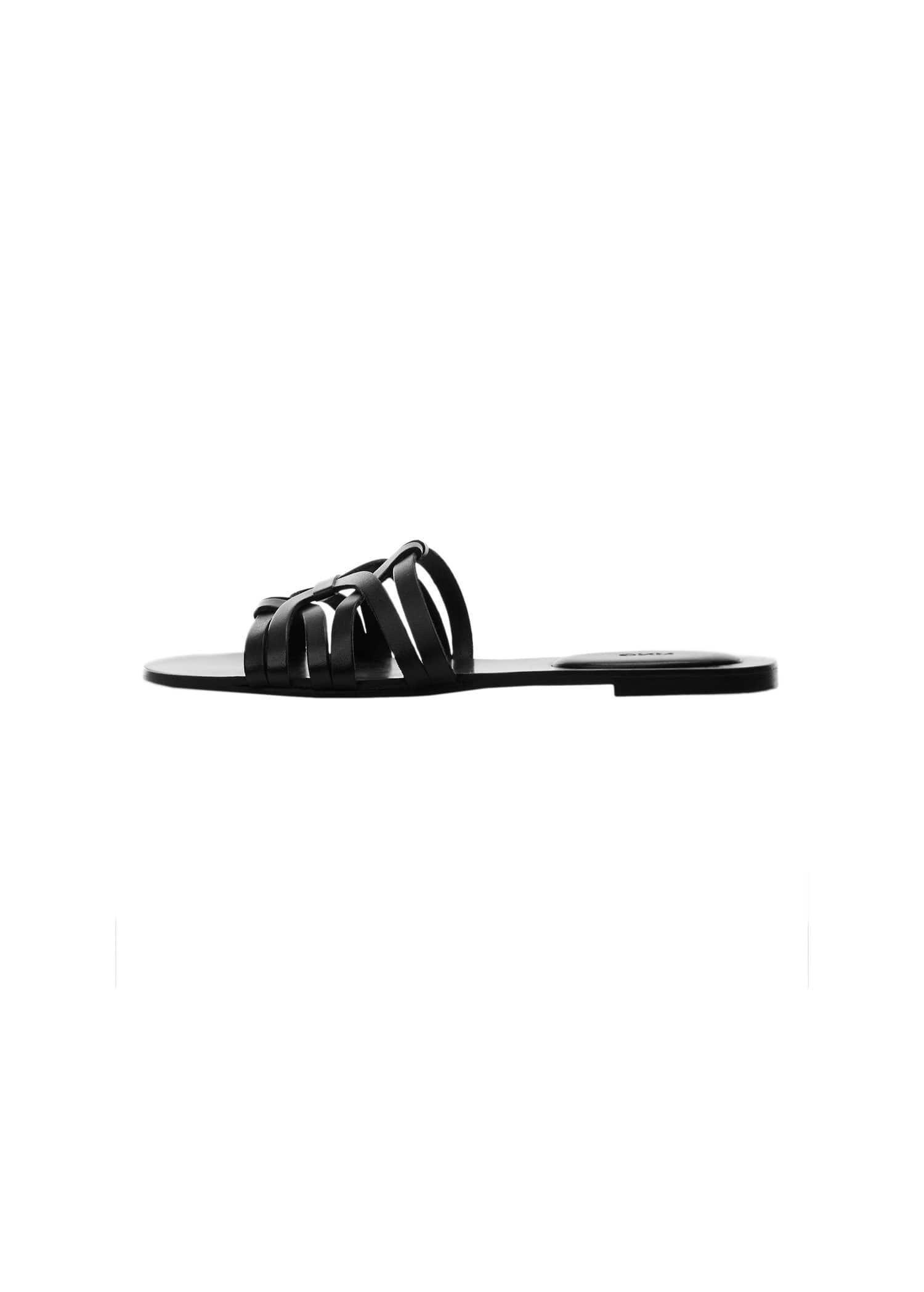 Black Leather Straps Sandals, , large image number 4