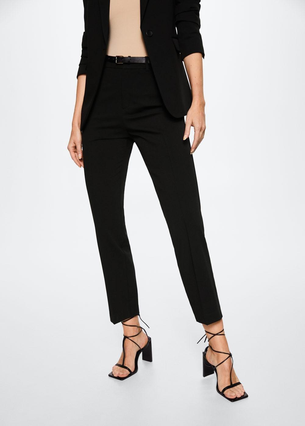 Black Straight Suit Trousers, , large image number 0
