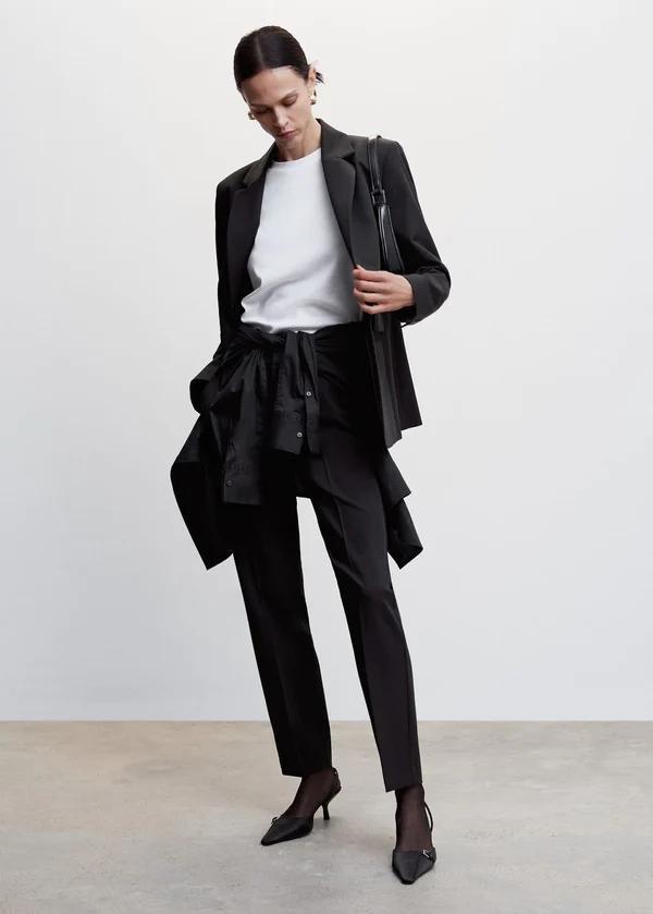 Black Straight Suit Trousers, , large image number 1