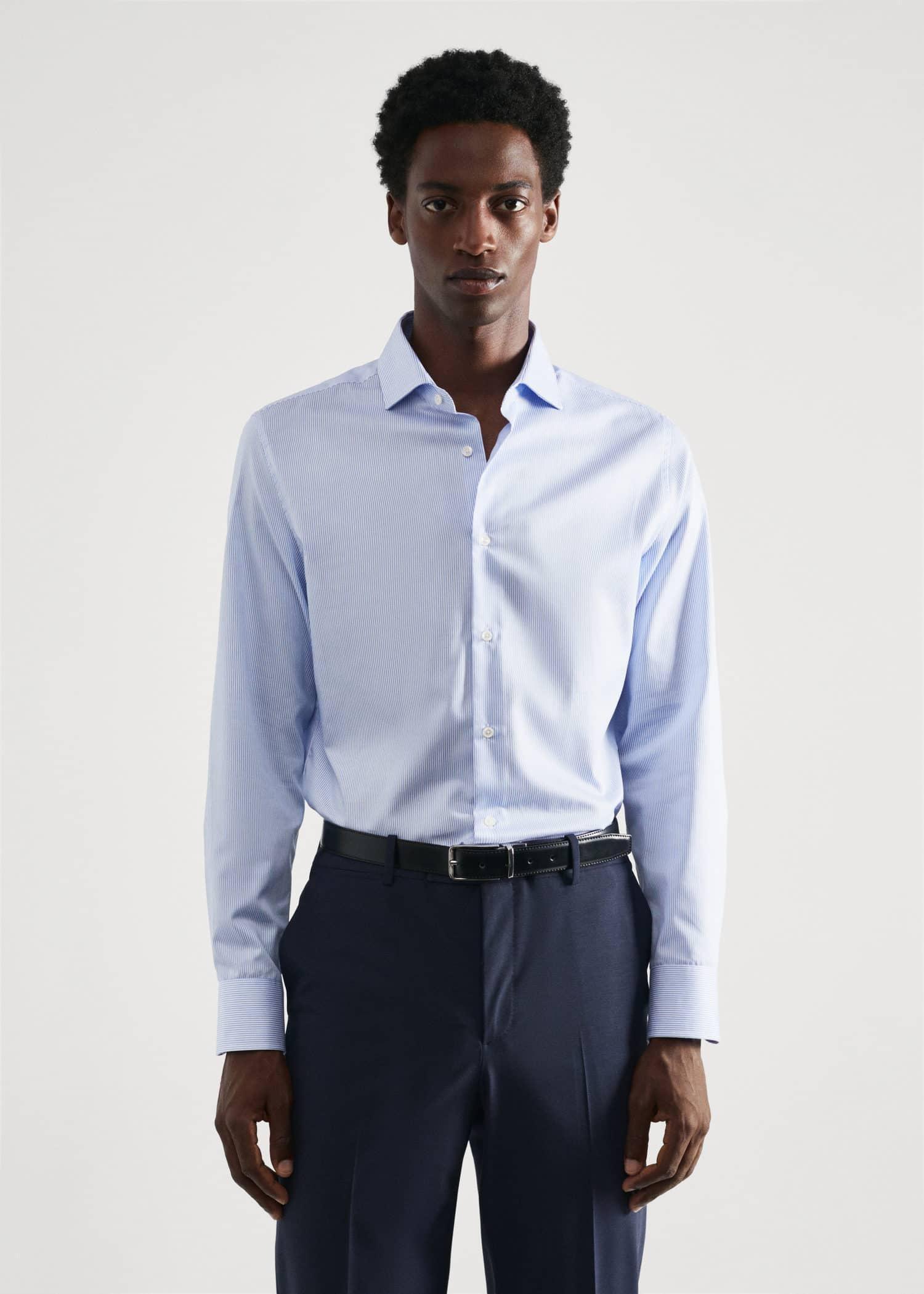 Mango Blue Slim Fit Thousand Striped Suit Shirt | Azadea UAE