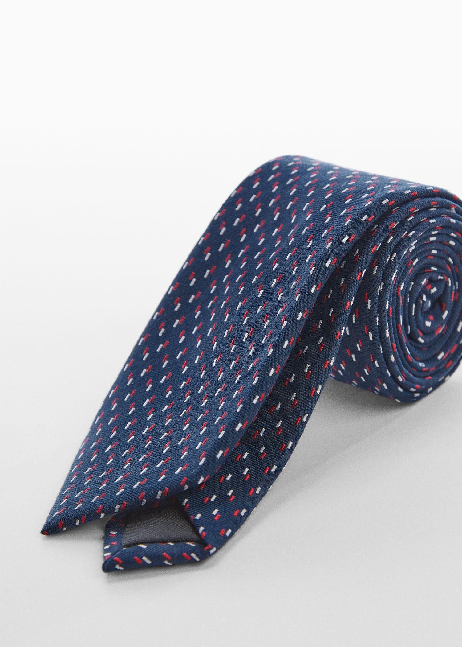 Navy Patterned Tie, , large image number 1