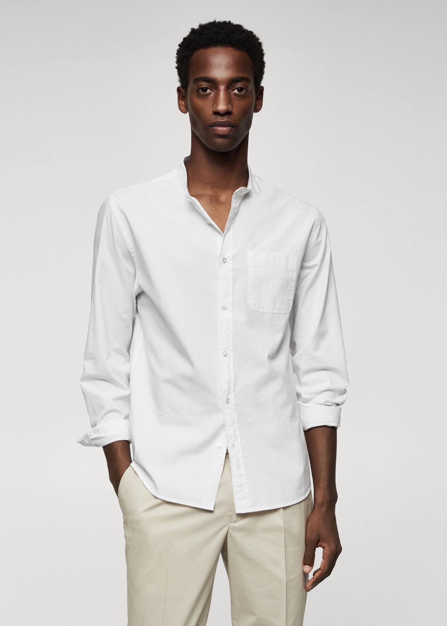 Mango White Slim Fit Mao Collar Shirt | Azadea UAE