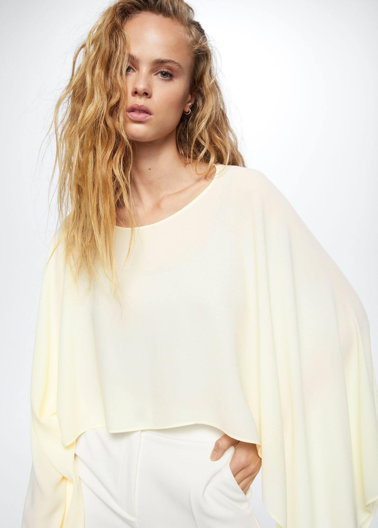 White Flowing Cape Blouse, , large image number 1