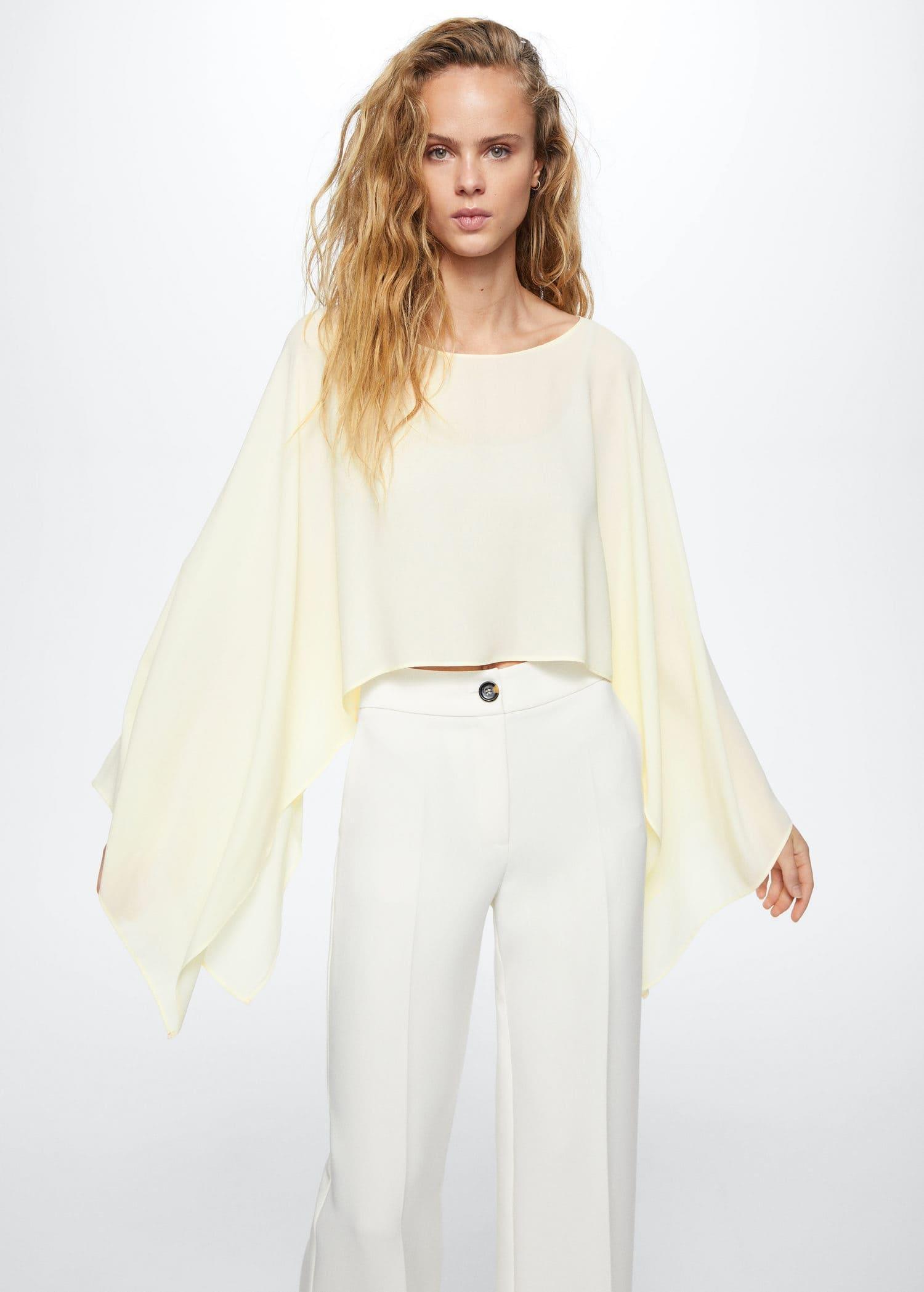 White Flowing Cape Blouse, , large image number 6