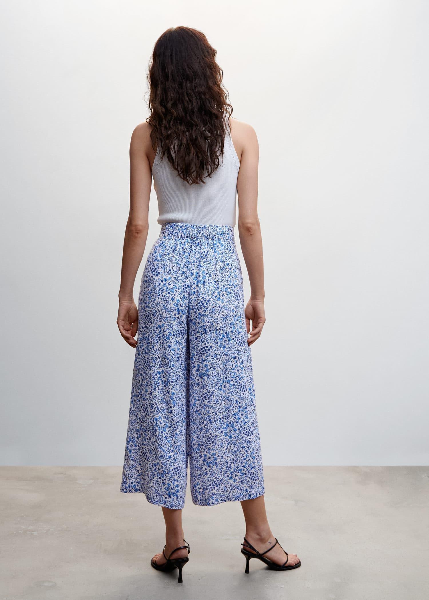 Blue Floral Print Culotte Trousers, , large image number 2