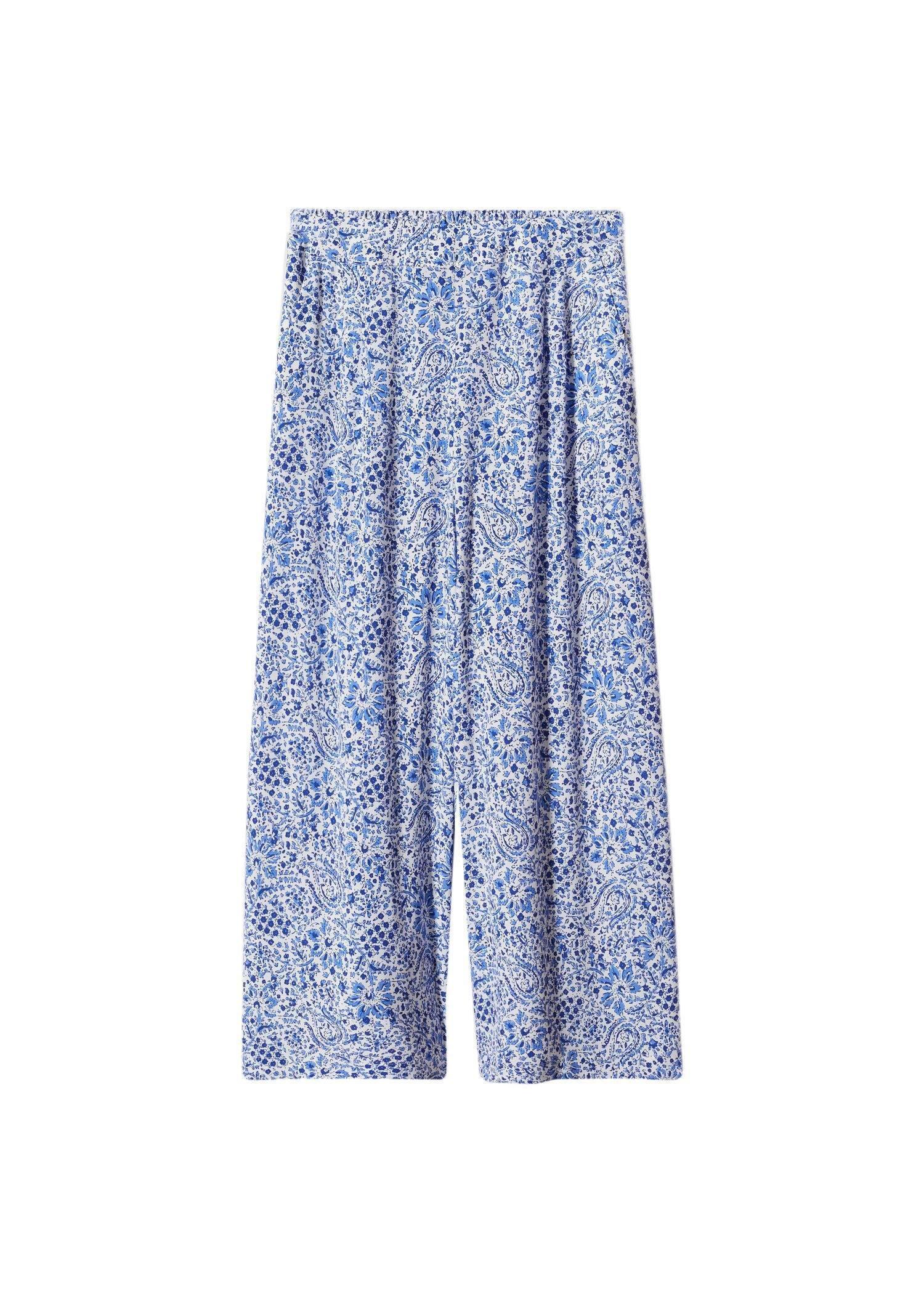 Blue Floral Print Culotte Trousers, , large image number 4