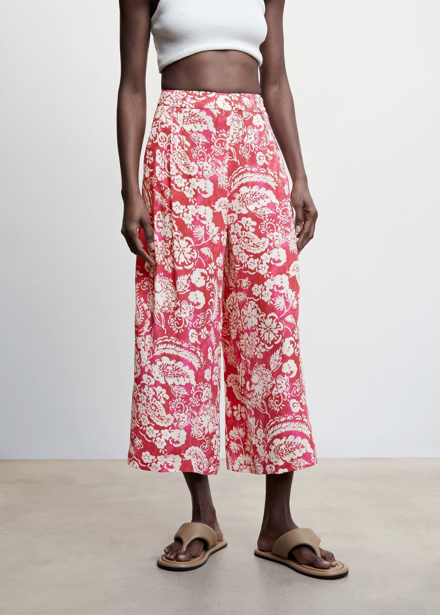 Pink Floral Print Culotte Trousers, , large image number 0
