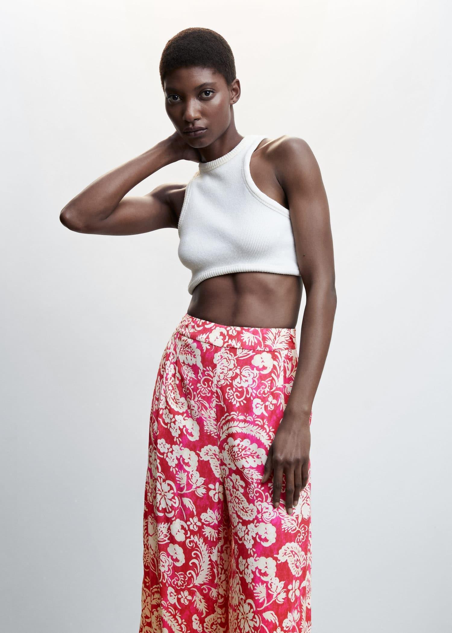 Pink Floral Print Culotte Trousers, , large image number 1