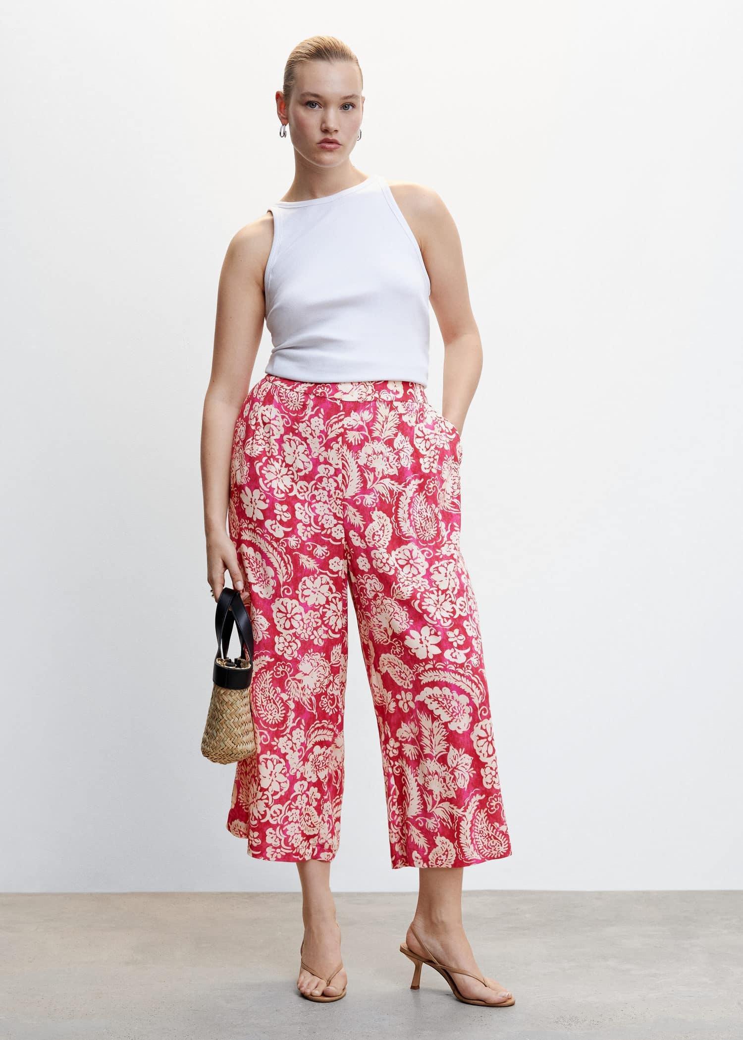Pink Floral Print Culotte Trousers, , large image number 4