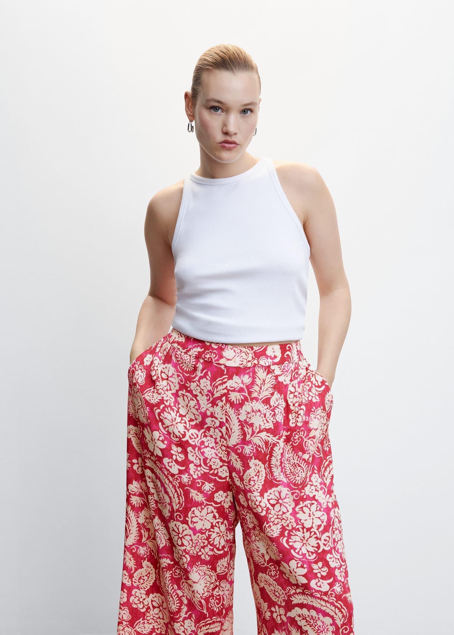 Pink Floral Print Culotte Trousers, , large image number 6