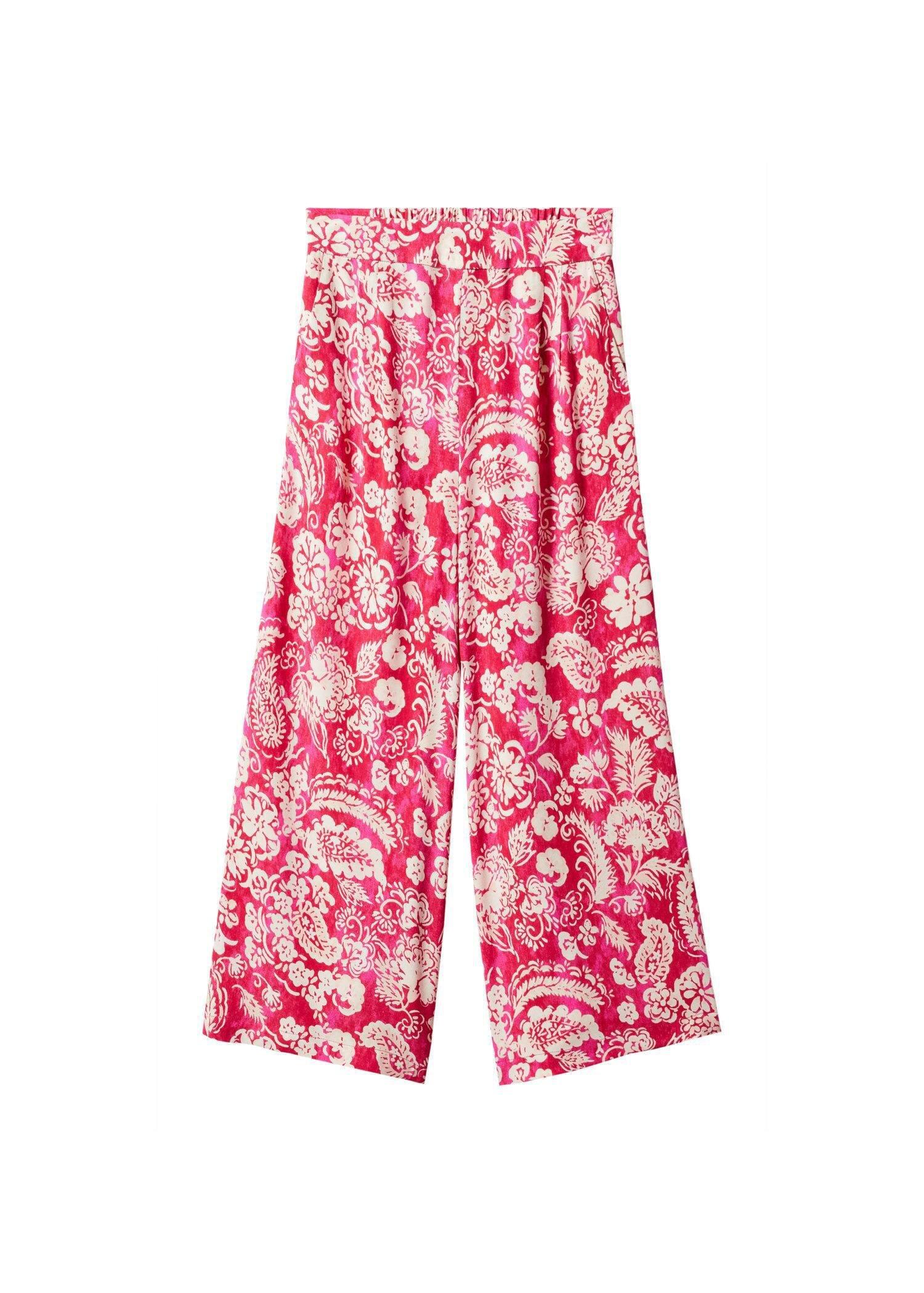 Pink Floral Print Culotte Trousers, , large image number 8
