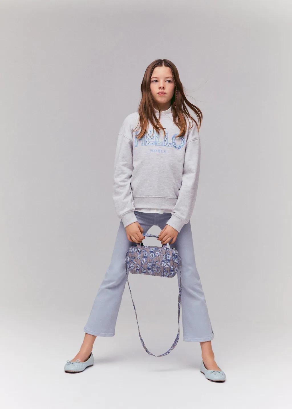 Grey Flowers Handle Bag, Kids Girls, , large image number 0