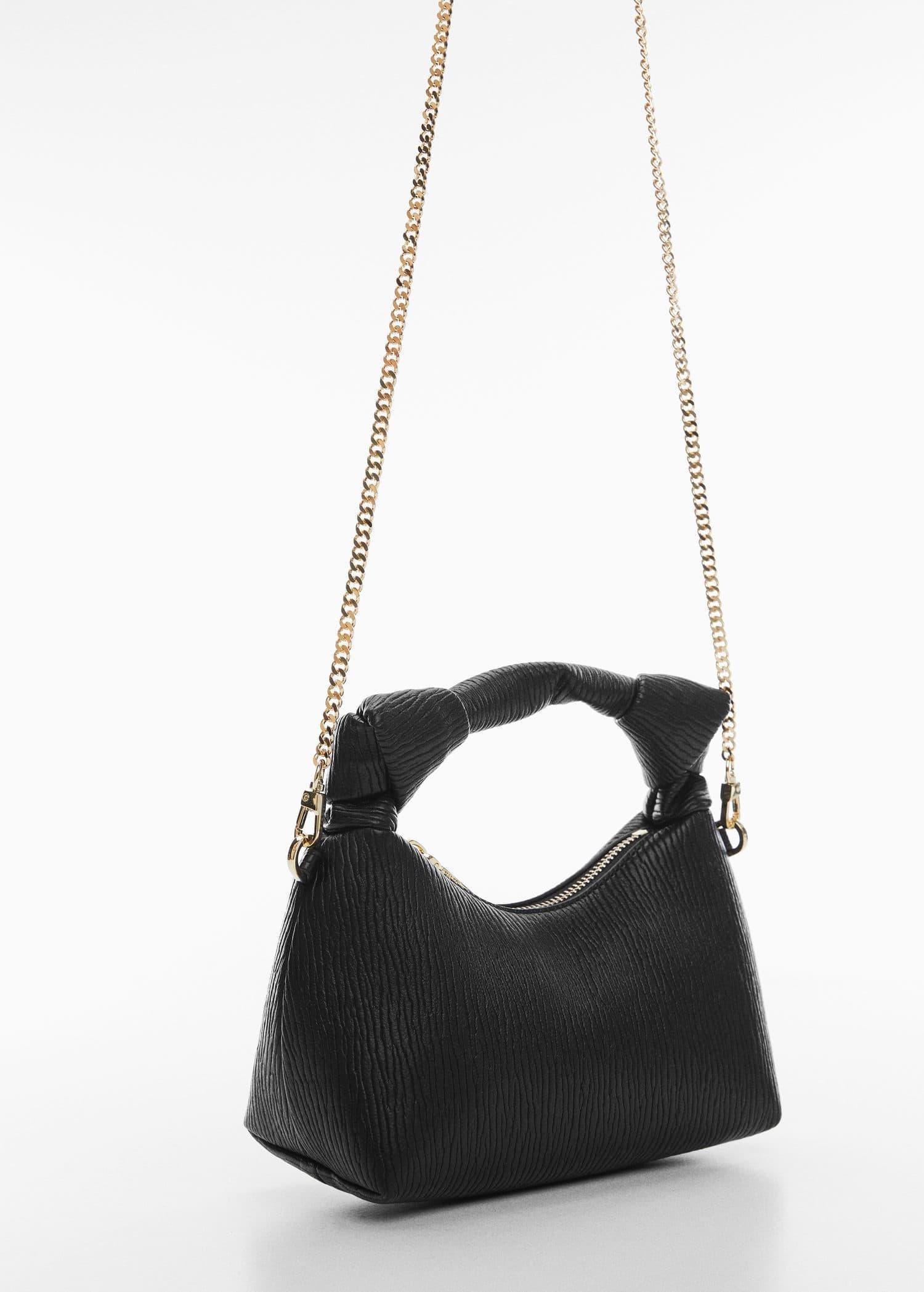 Black Textured Knot Handle Bag, , large image number 0