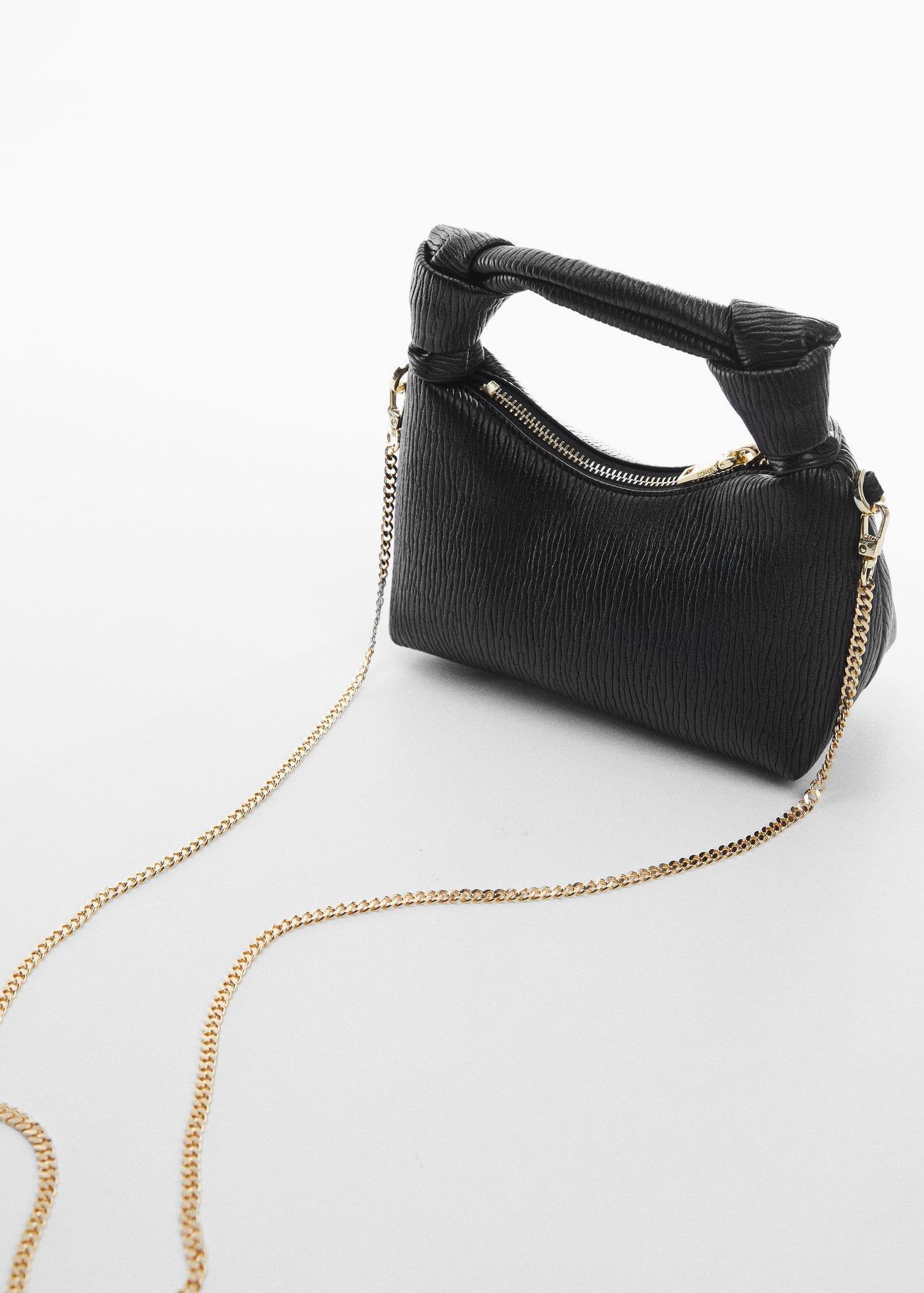 Black Textured Knot Handle Bag, , large image number 1