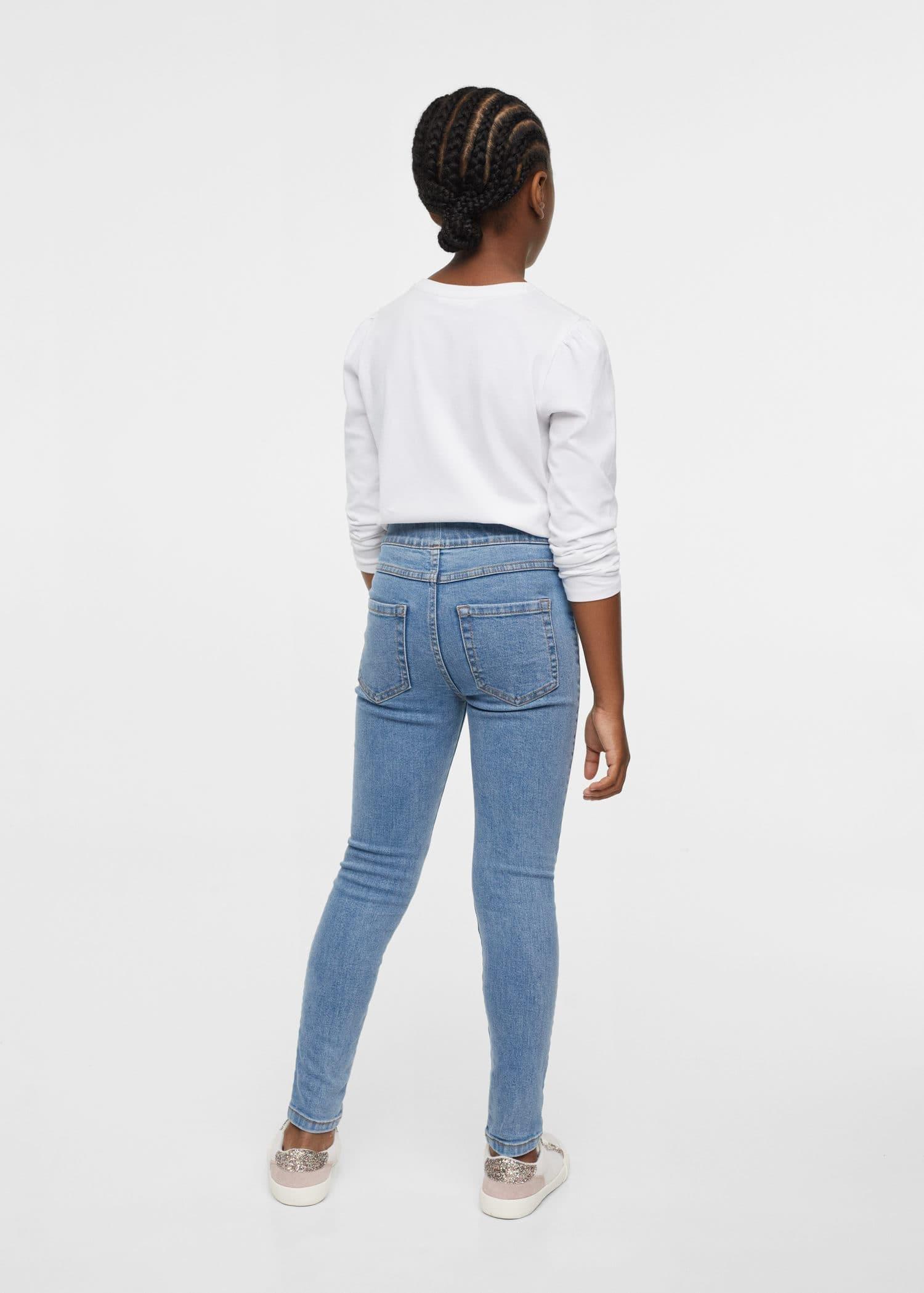 Blue Elastic High-Waist Jeggings, Kids Girls, , large image number 4