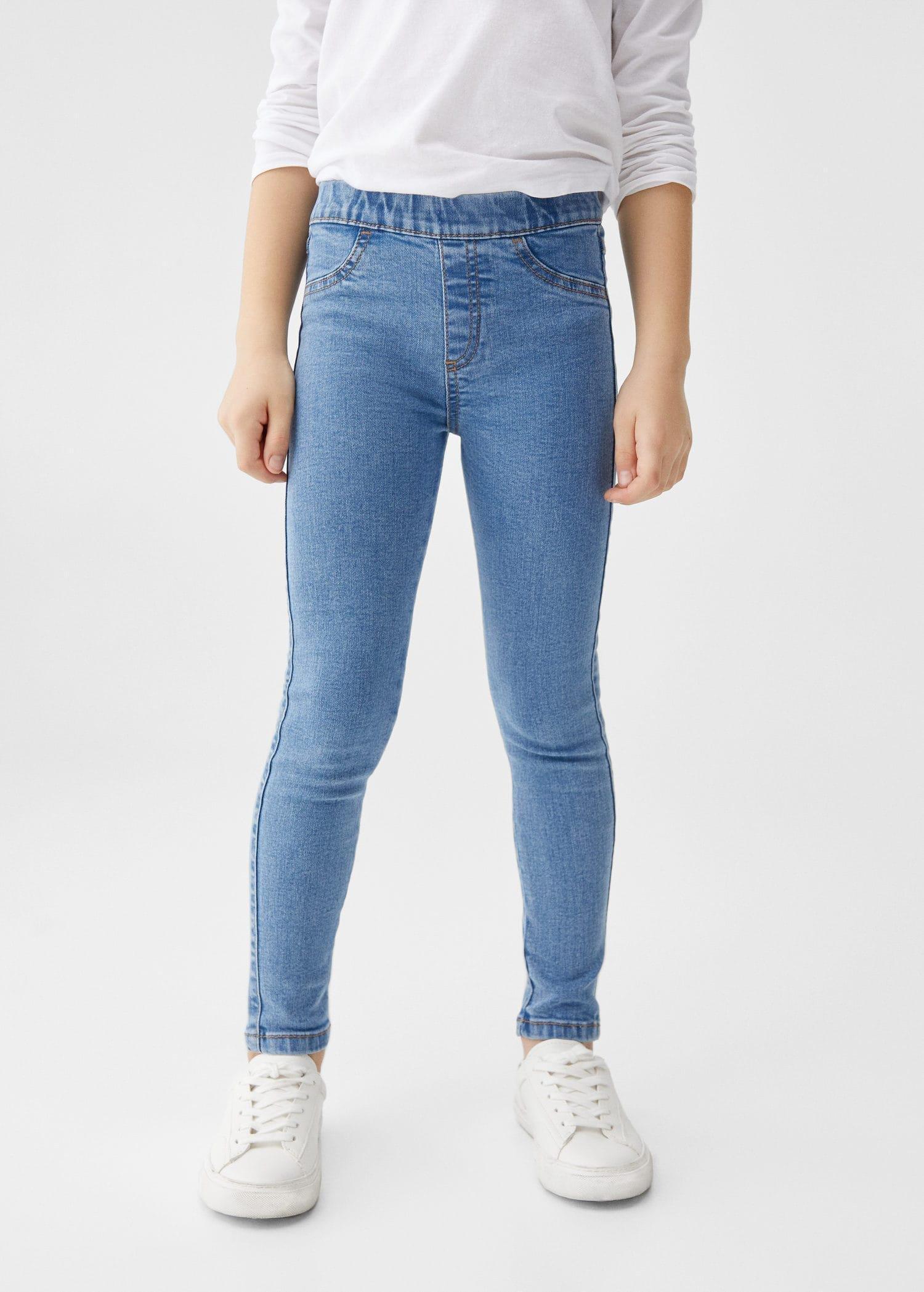 Blue Elastic High-Waist Jeggings, Kids Girls, , large image number 5