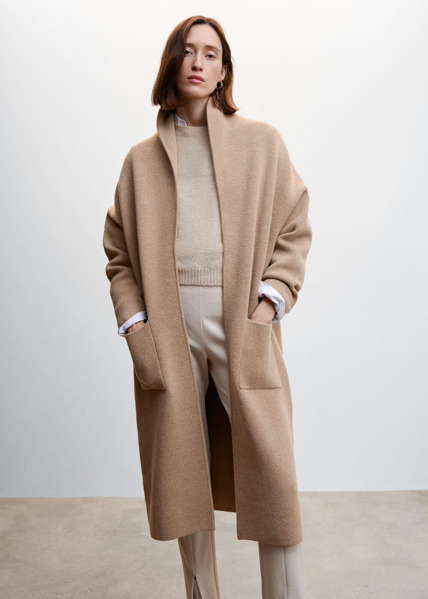 medium brown Oversized knitted coat with pockets, , large image number 0