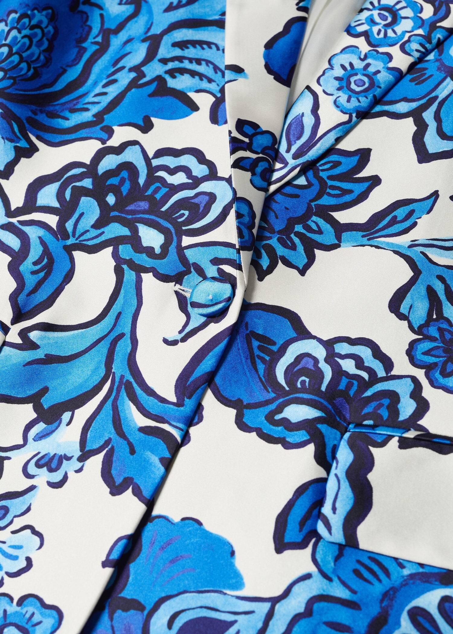 Blue Satin Printed Blazer, , large image number 4