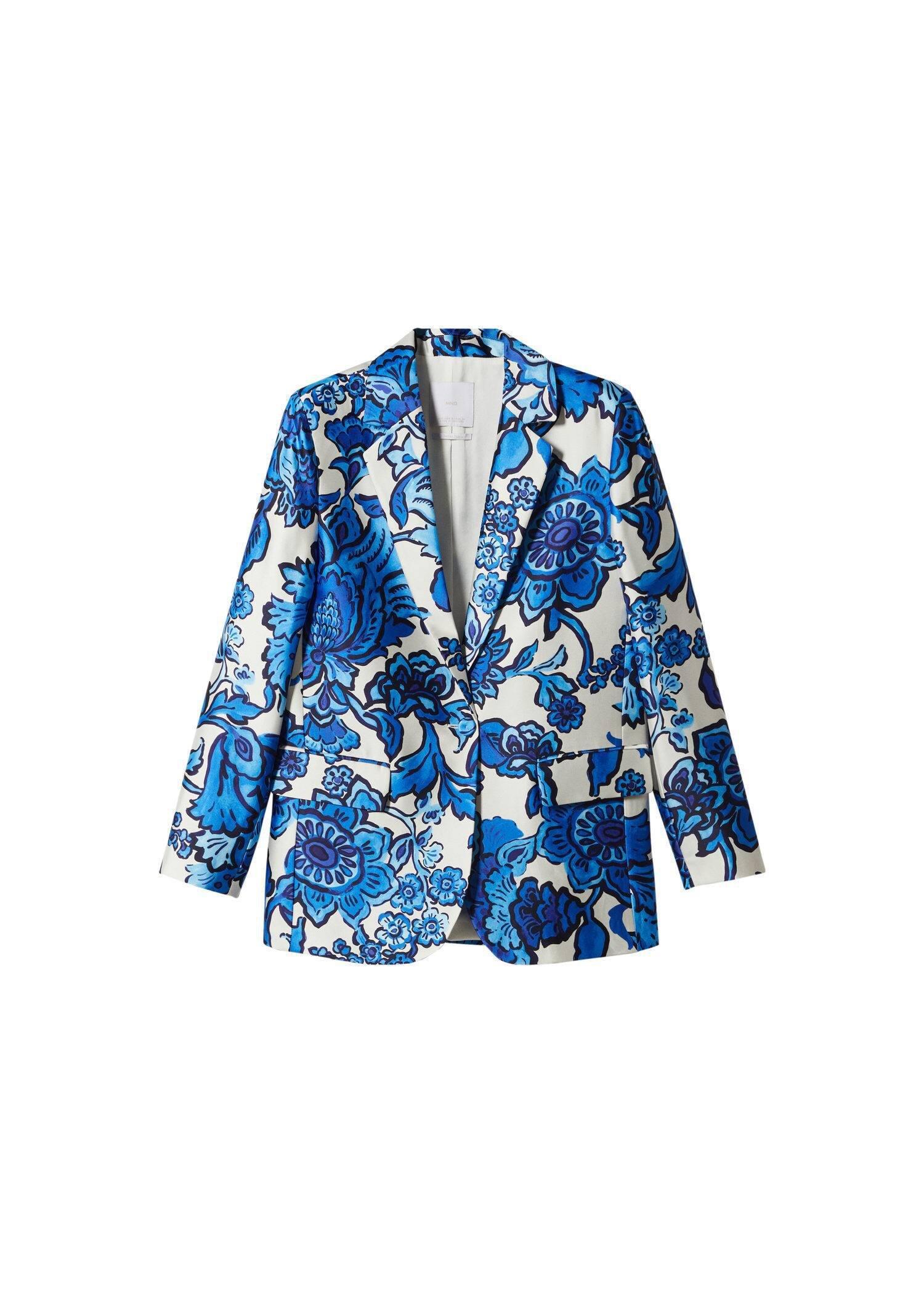 Blue Satin Printed Blazer, , large image number 7