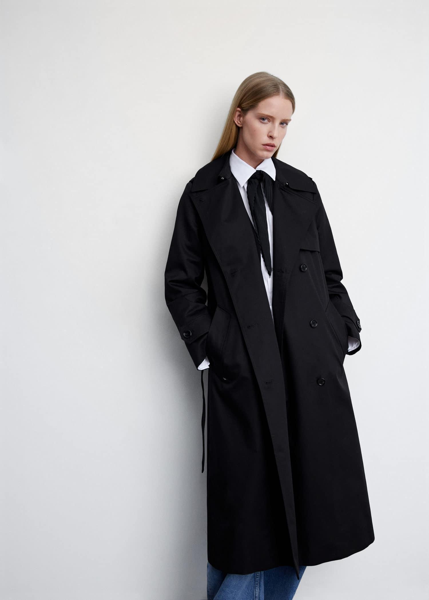 Black Classic Long Trench Coat, , large image number 0