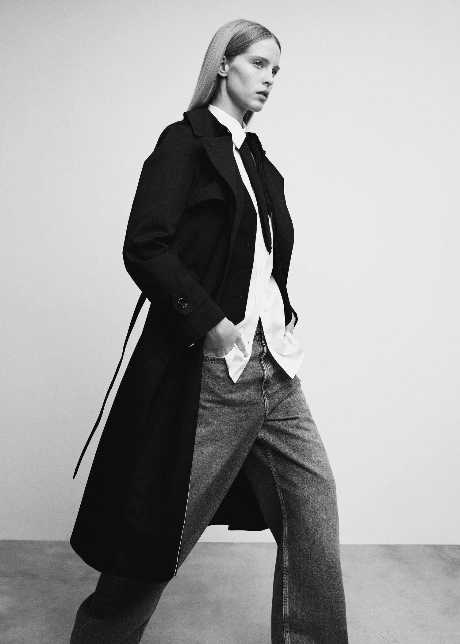 Black Classic Long Trench Coat, , large image number 3