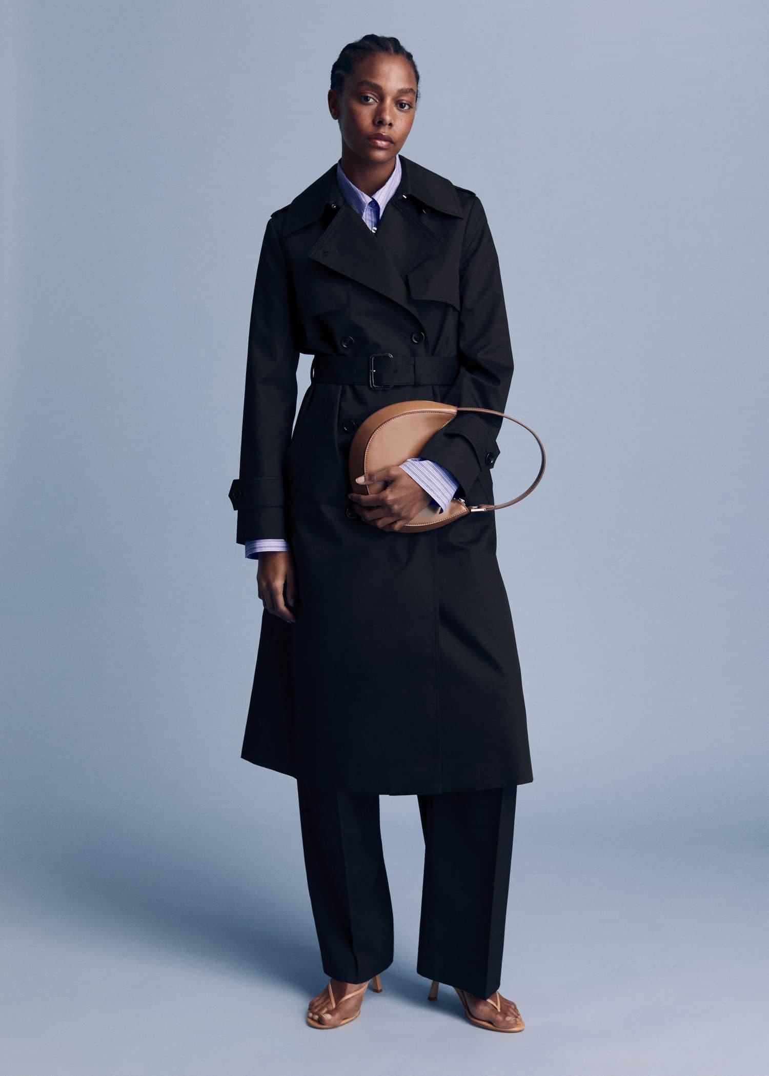 Black Classic Long Trench Coat, , large image number 5