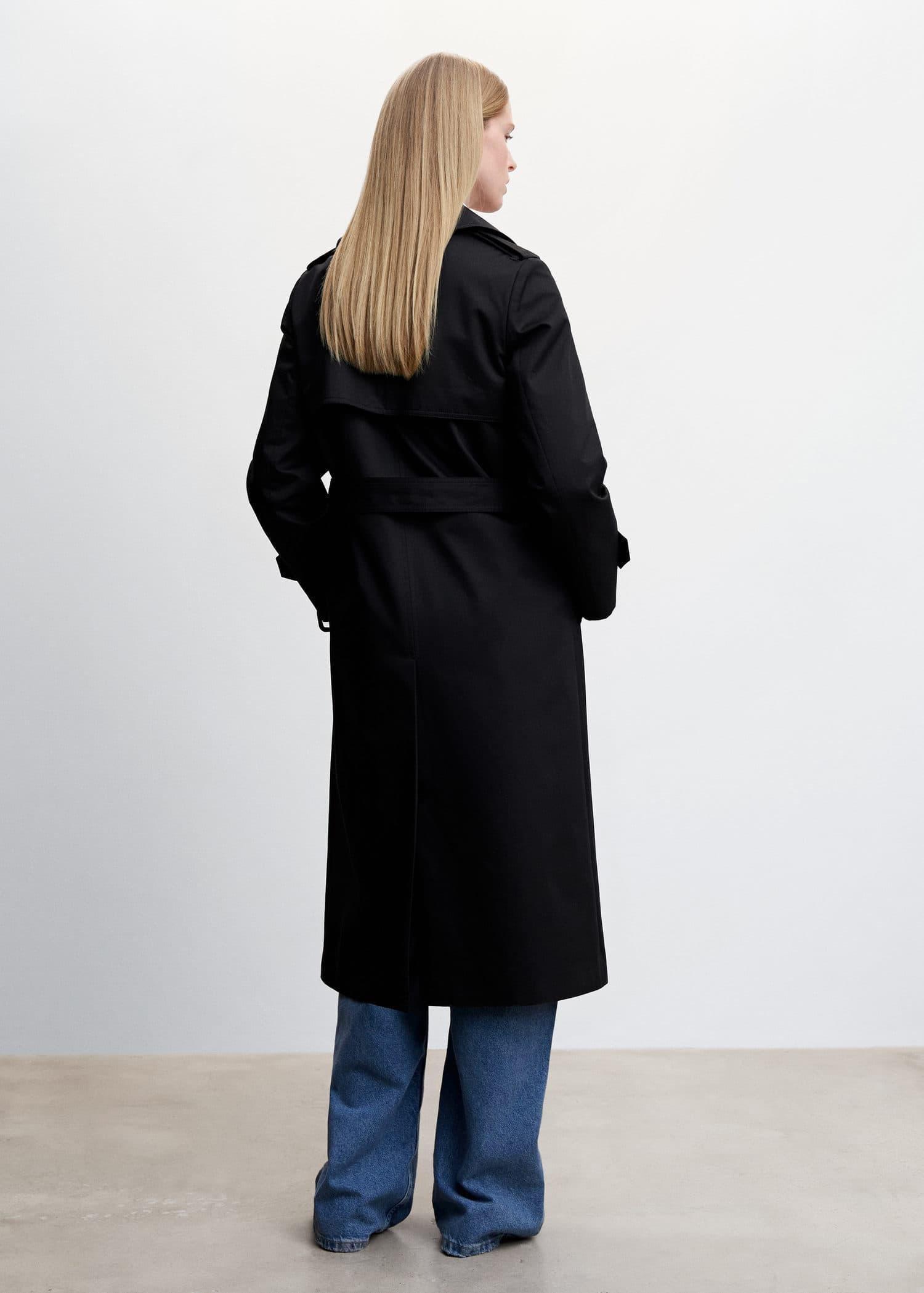 Black Classic Long Trench Coat, , large image number 7