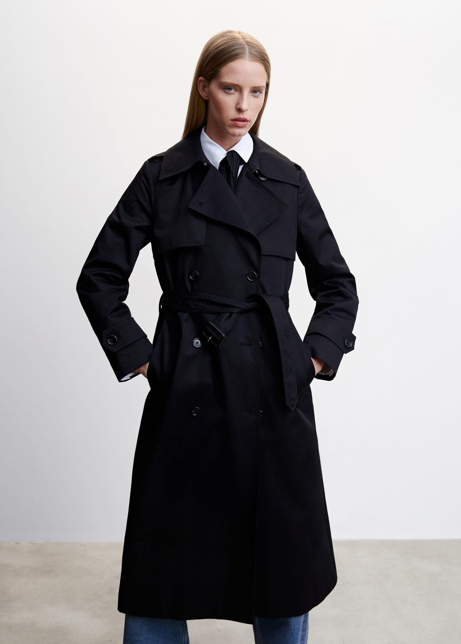 Black Classic Long Trench Coat, , large image number 8