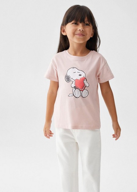 Mango - Pink Snoopy Printed T-Shirt, Kids Girls